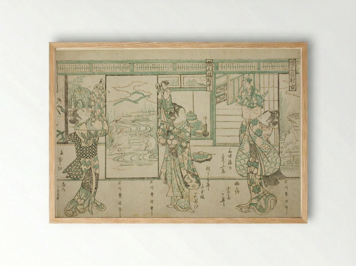 Puppeteers - A Set of Three (Ayatsuri sanpukutsui) - Ishikawa Toyonobu - Framed Print Wood