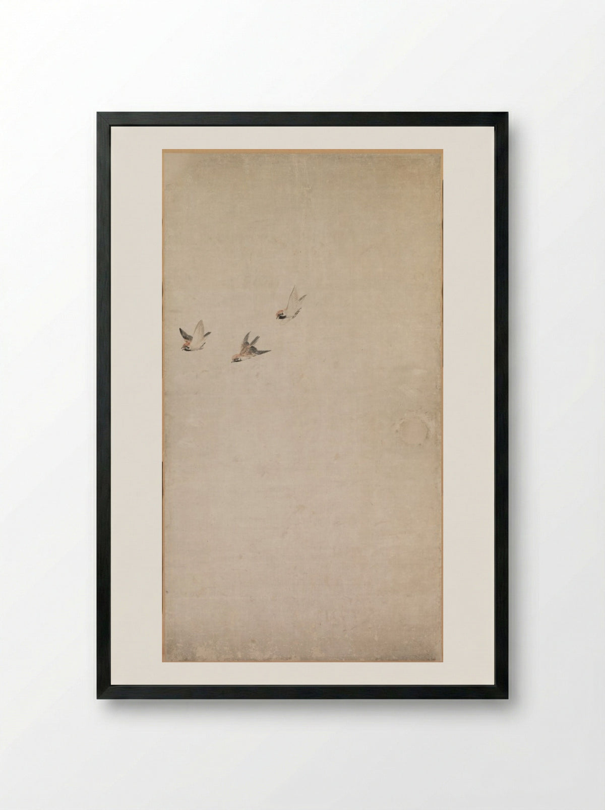 Puppies, Sparrows, and Chrysanthemums - Nagasawa Rosetsu - Framed Print Black