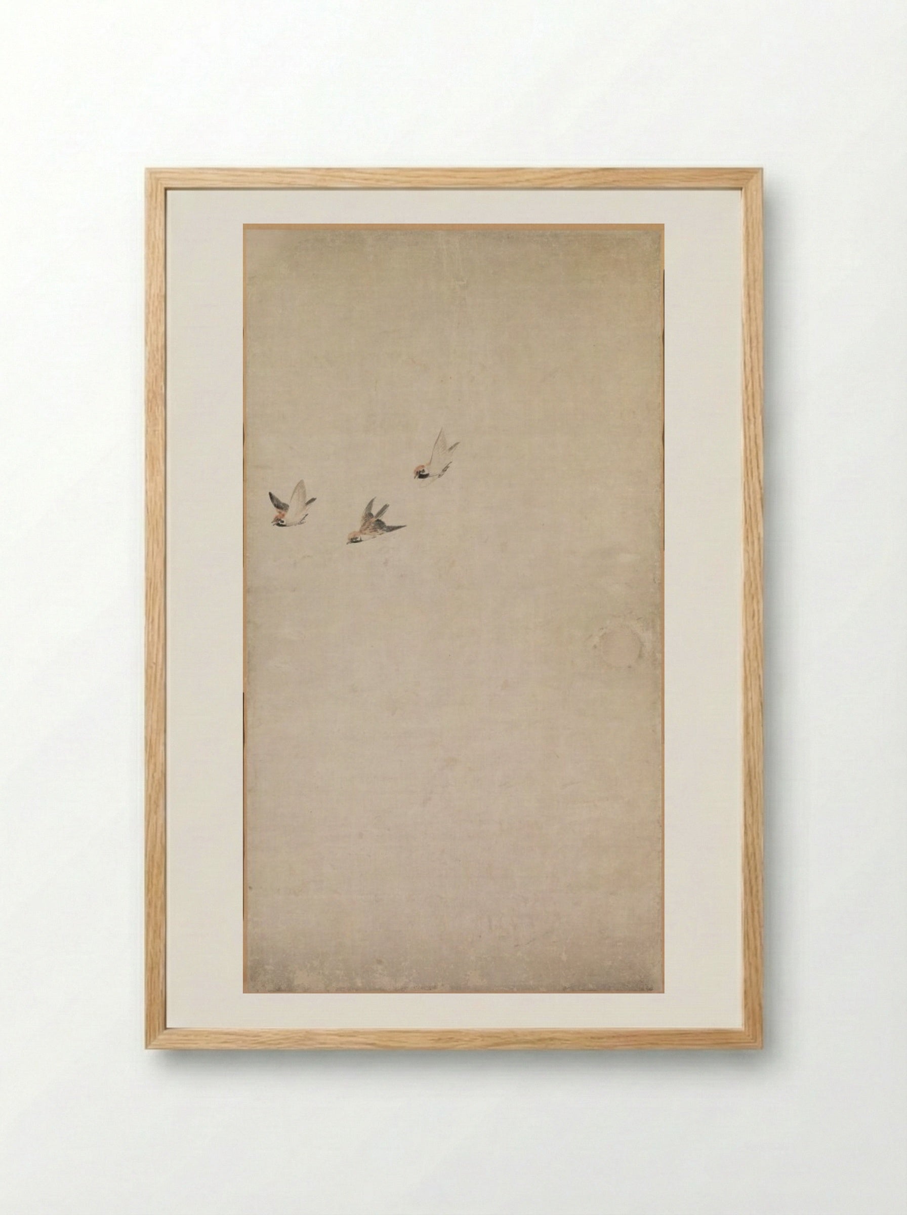 Puppies, Sparrows, and Chrysanthemums - Nagasawa Rosetsu - Framed Print Wood