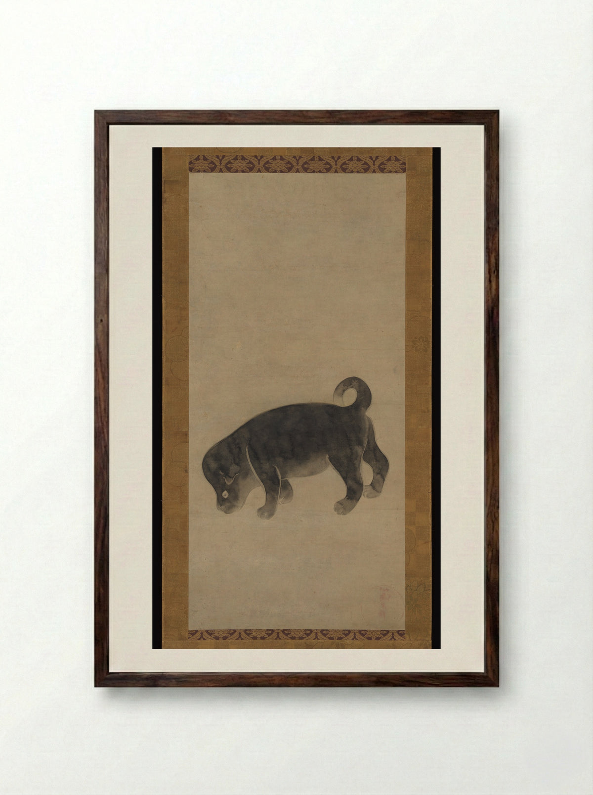 Puppy - Studio of Tawaraya Sōtatsu - Framed Print Dark Wood