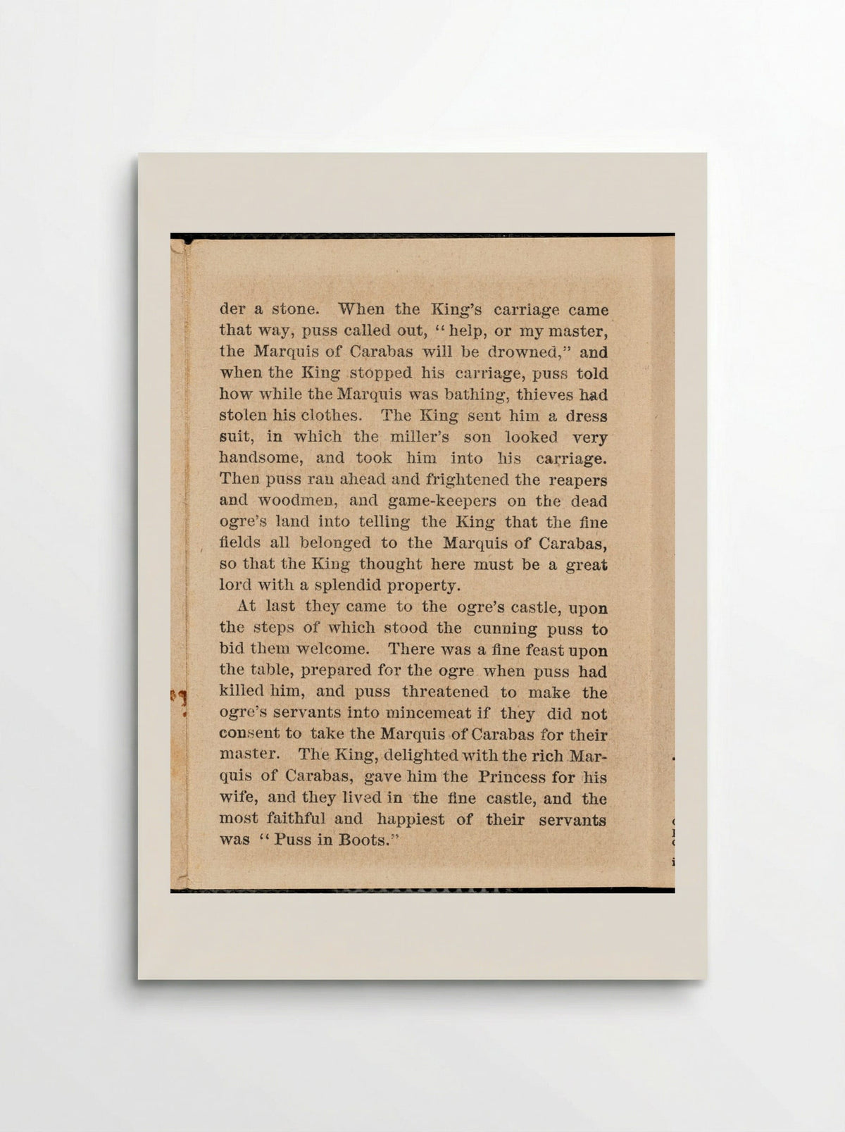 Puss in Boots Narrative Text - Fine Art Print - Poster