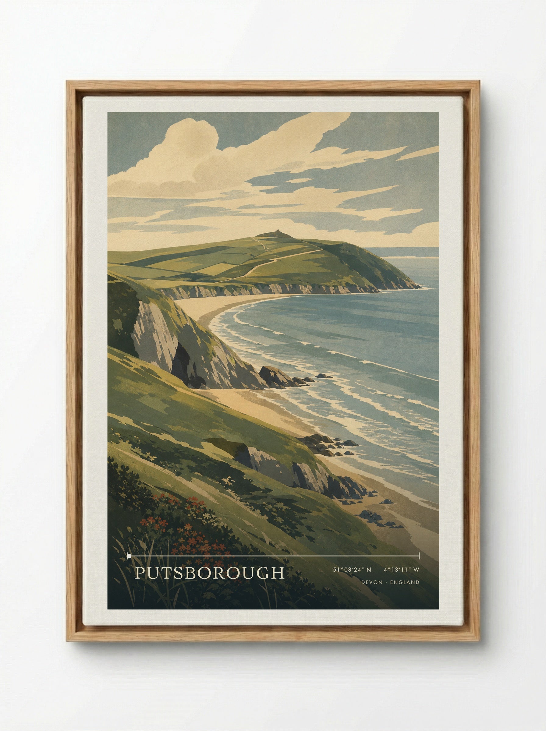 Putsborough Devon England Travel Poster - Framed Canvas Wood