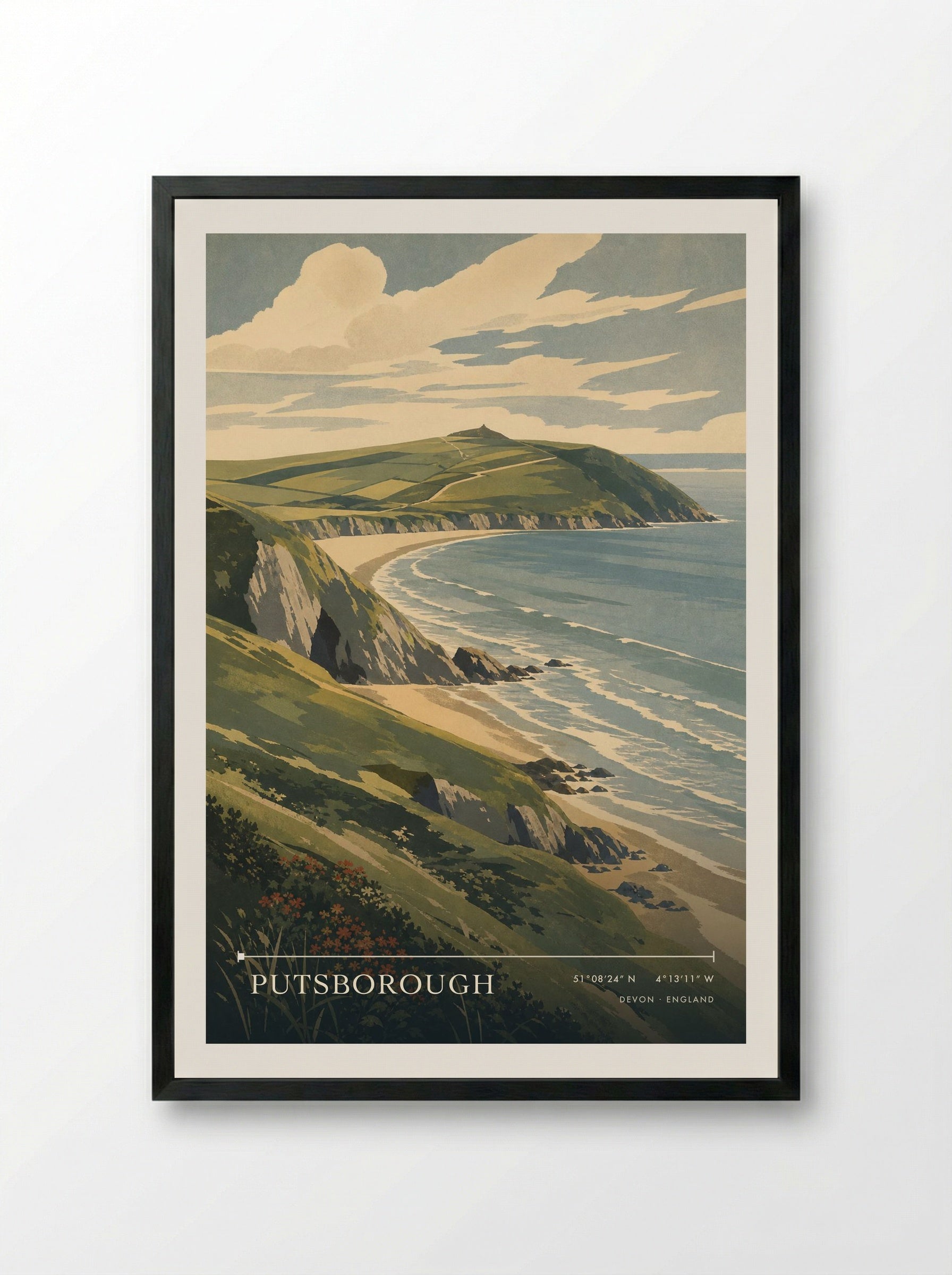 Putsborough Devon England Travel Poster - Framed Print Black