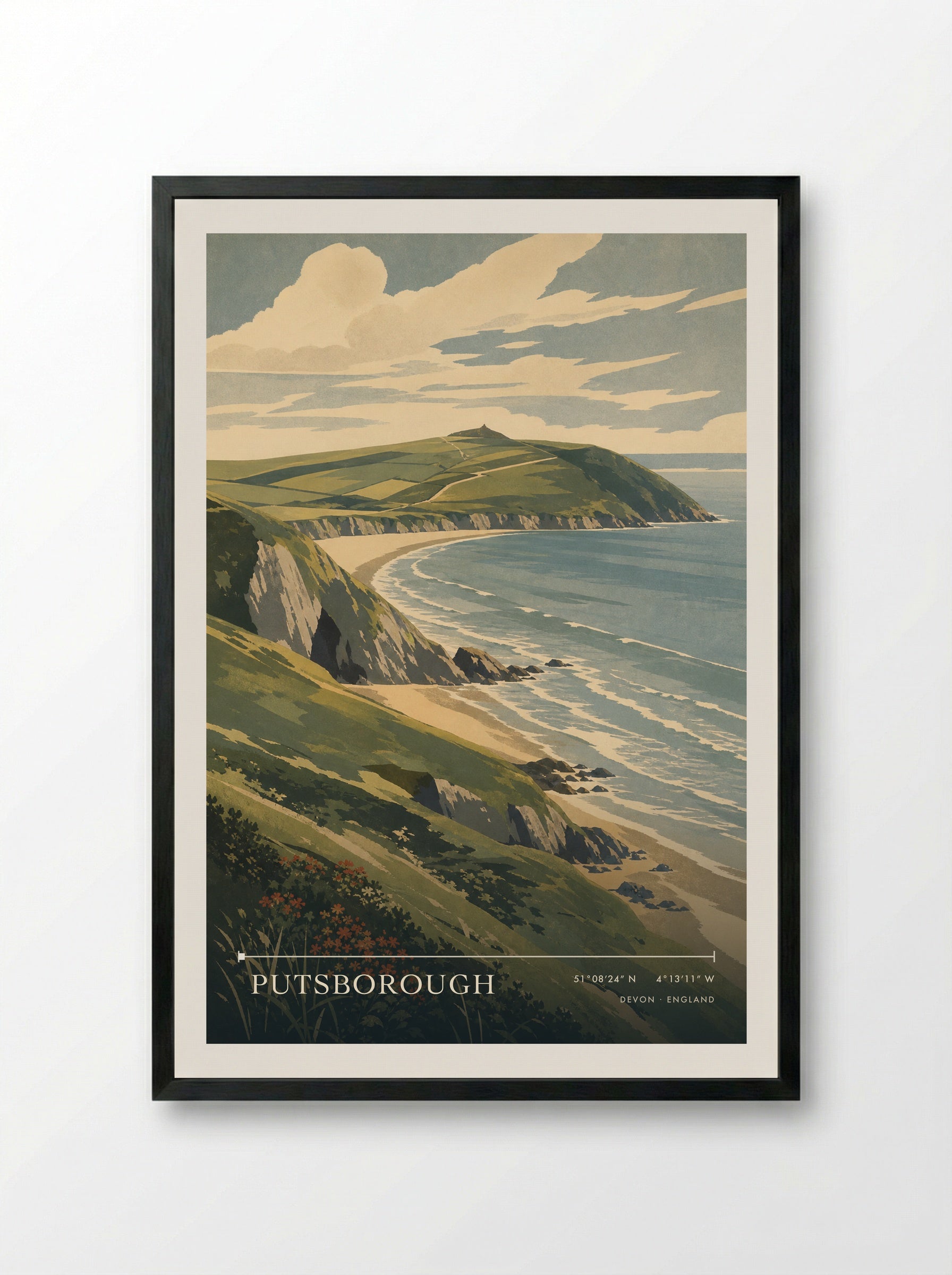 Putsborough Devon England Travel Poster - Framed Print Black