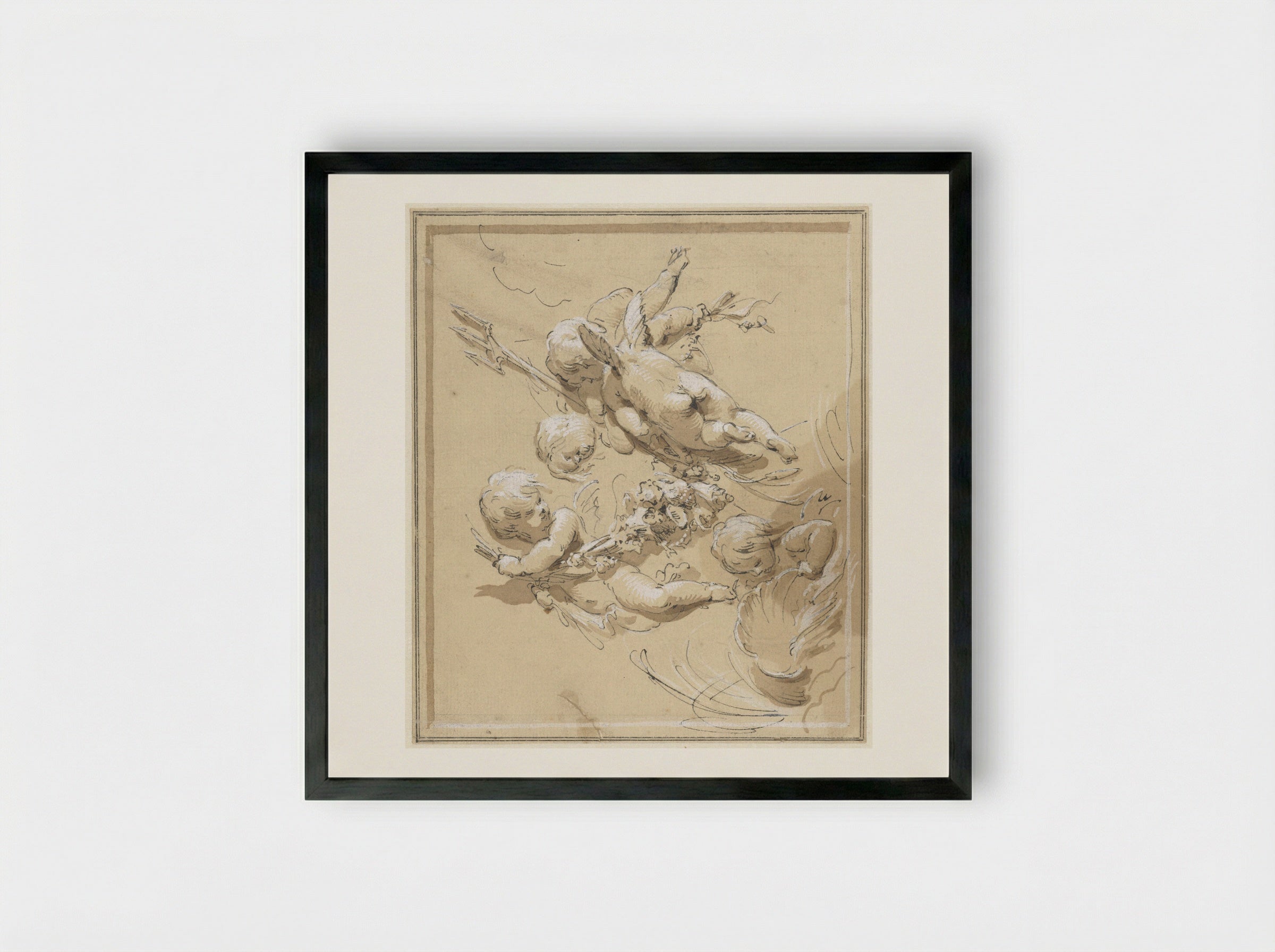 Putti met drietand - Jacob de Wit - Framed Print Black