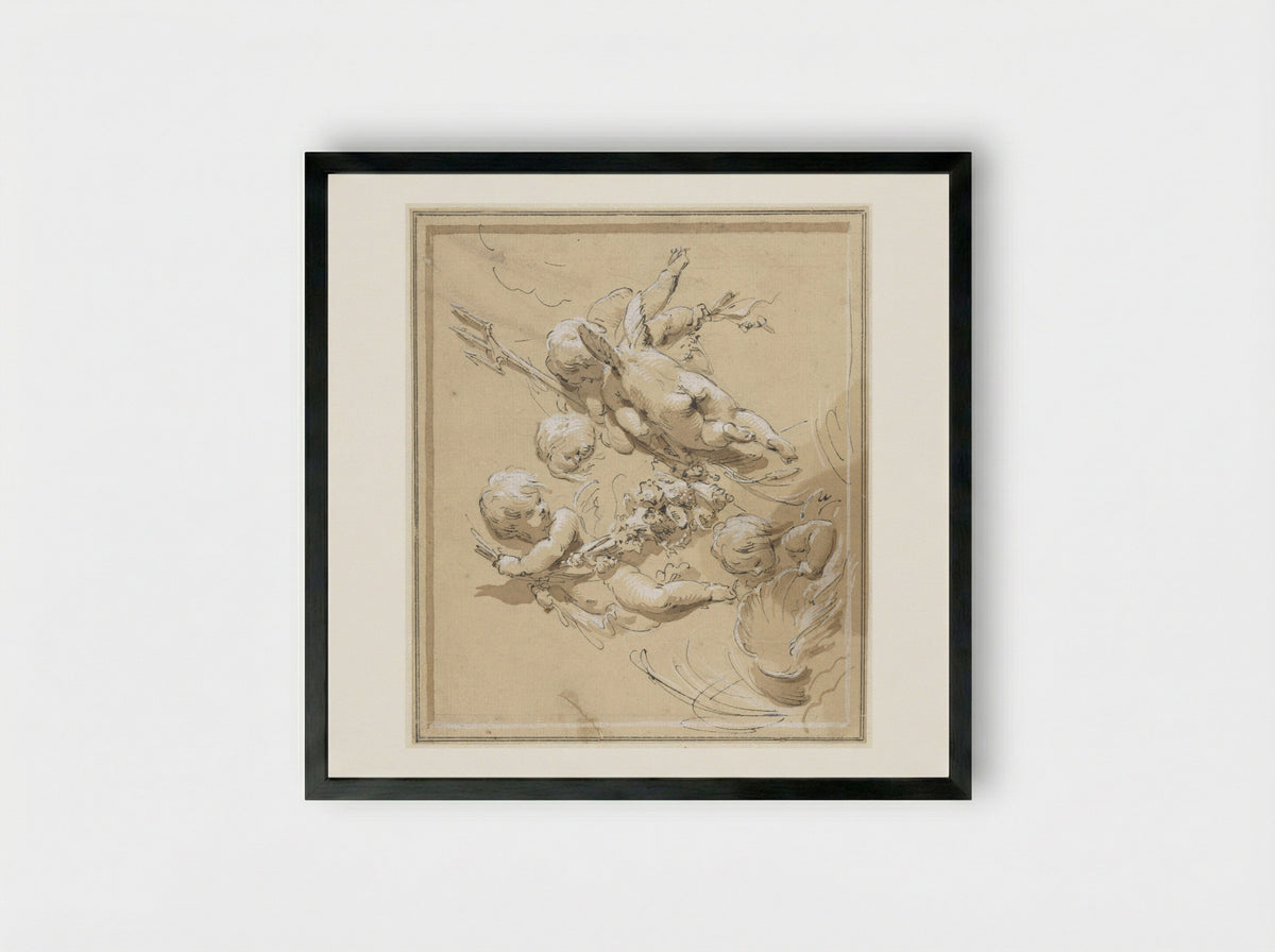 Putti met drietand - Jacob de Wit - Framed Print Black