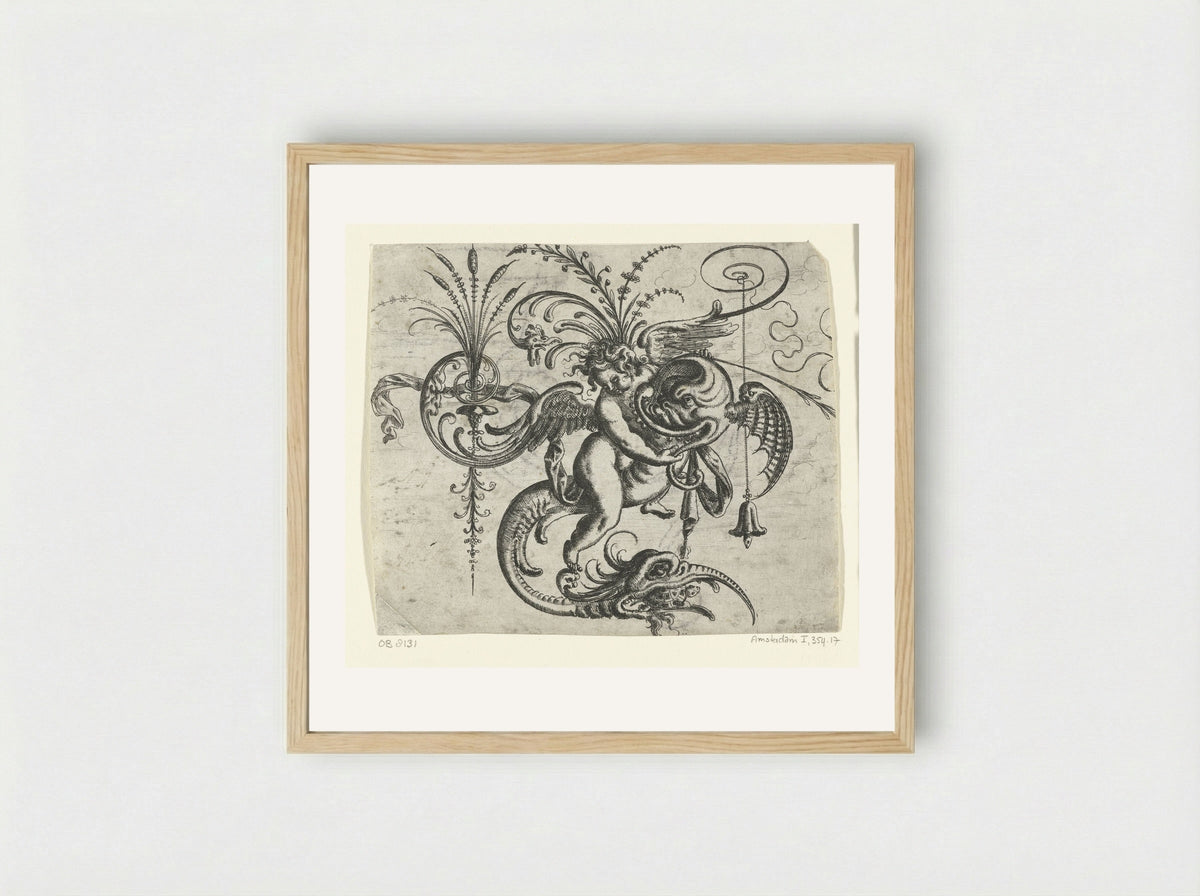Putto, rijdend op een dolfijn - Christoph Jamnitzer - Framed Print Wood