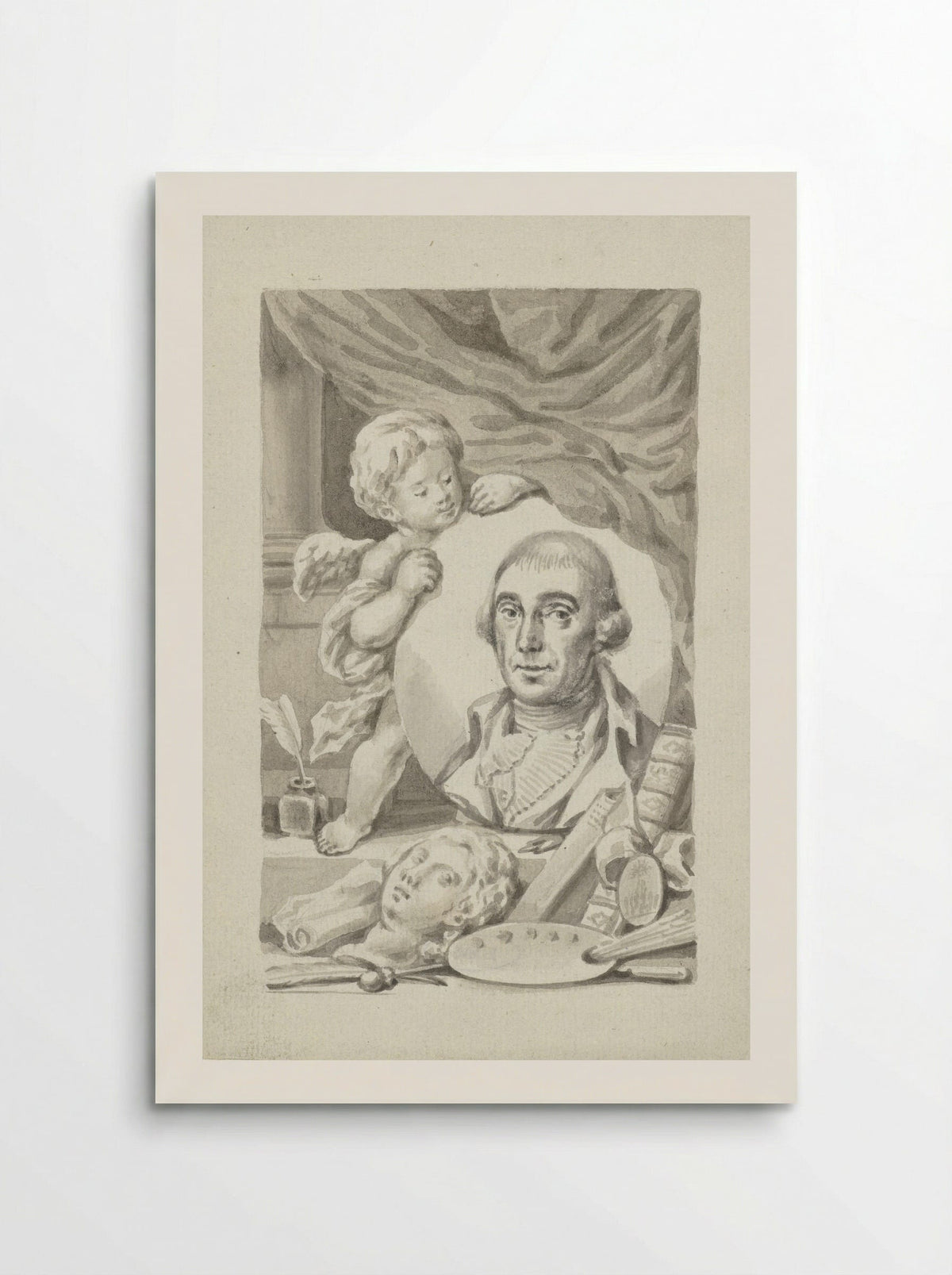 Putto with Portrait Medallion of an Artist - Roeland van Eynden - Poster
