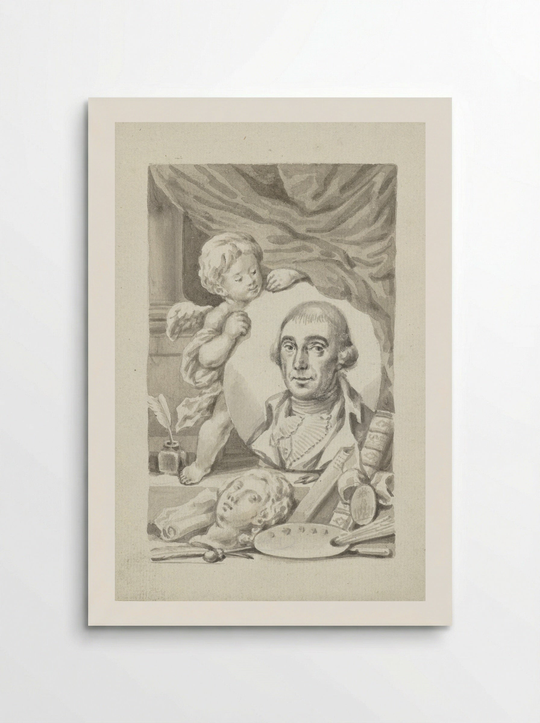 Putto with Portrait Medallion of an Artist - Roeland van Eynden - Poster