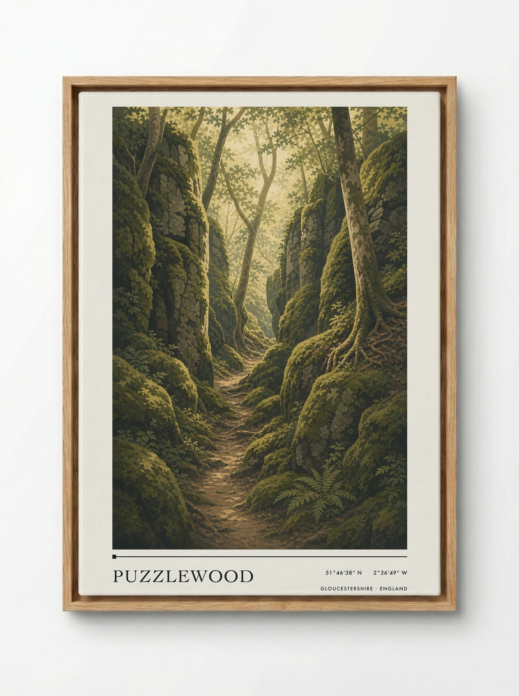 Puzzlewood Gloucestershire England Travel Poster - Framed Canvas Wood