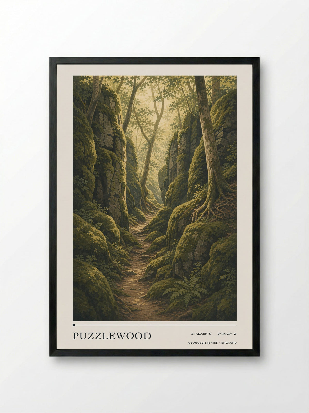 Puzzlewood Gloucestershire England Travel Poster - Framed Print Black
