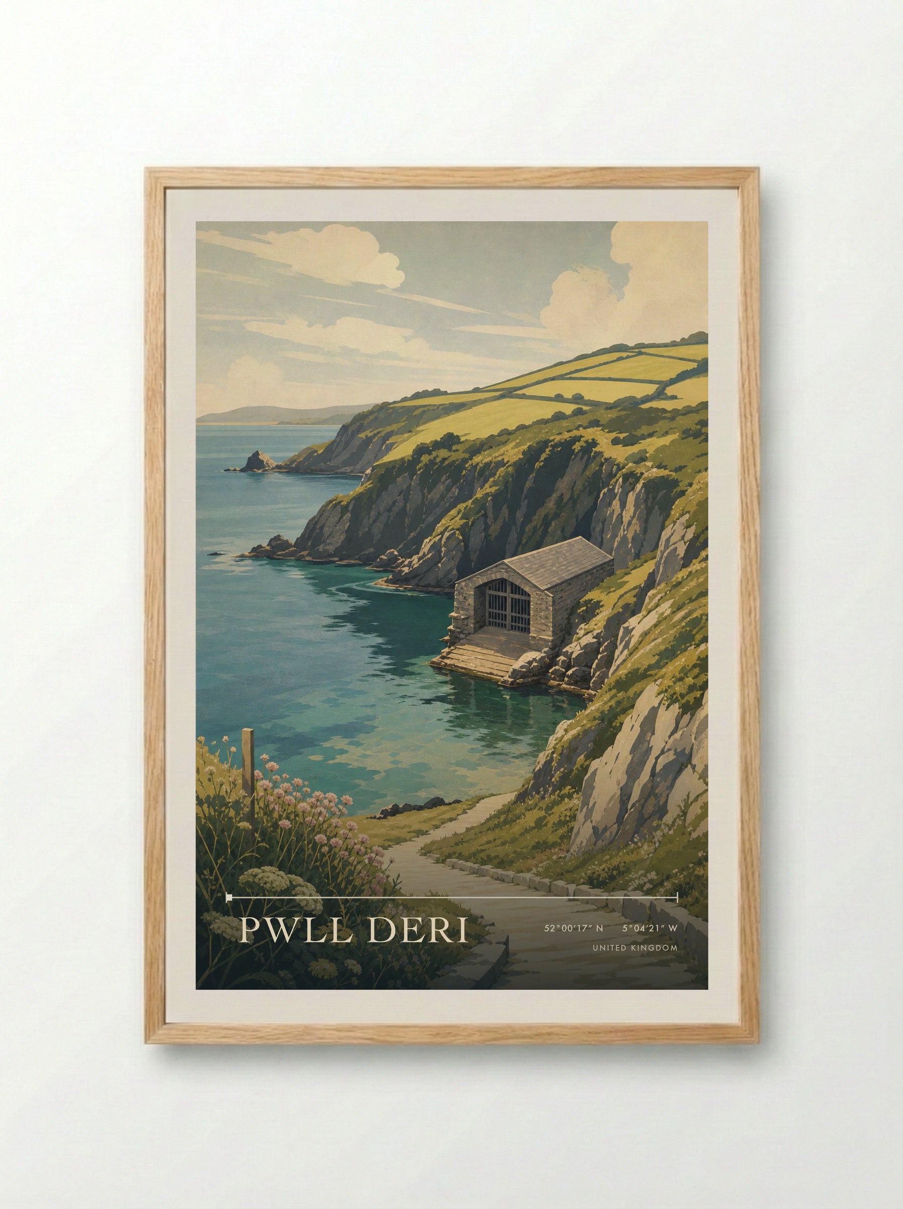 Pwll Deri United Kingdom Travel Poster - Framed Print Wood