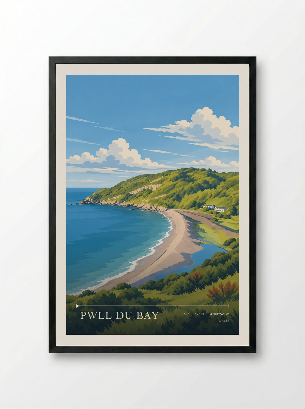 Pwll Du Bay | Travel Poster - Framed Print Black