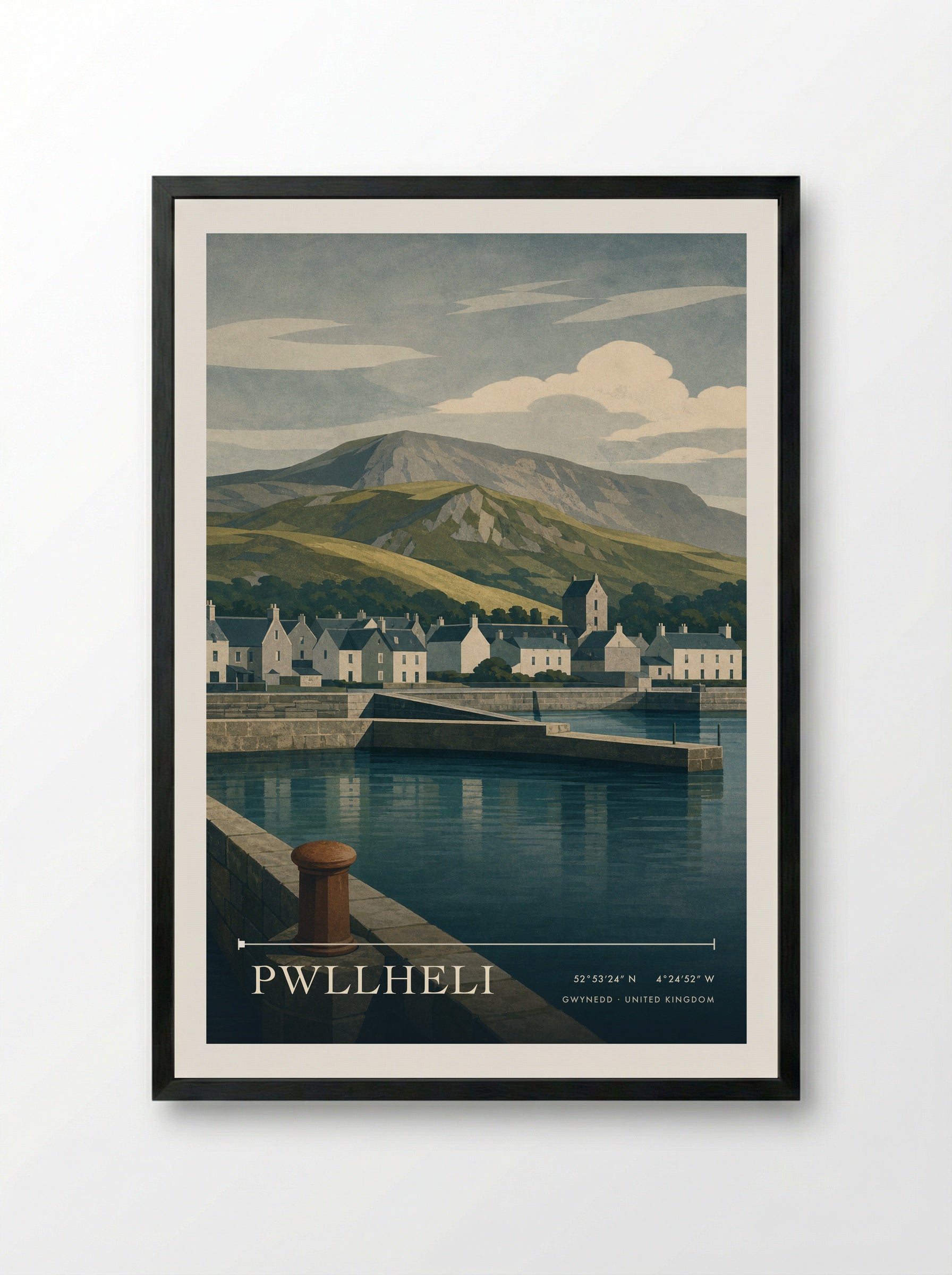 Pwllheli Gwynedd United Kingdom Travel Poster - Framed Print Black