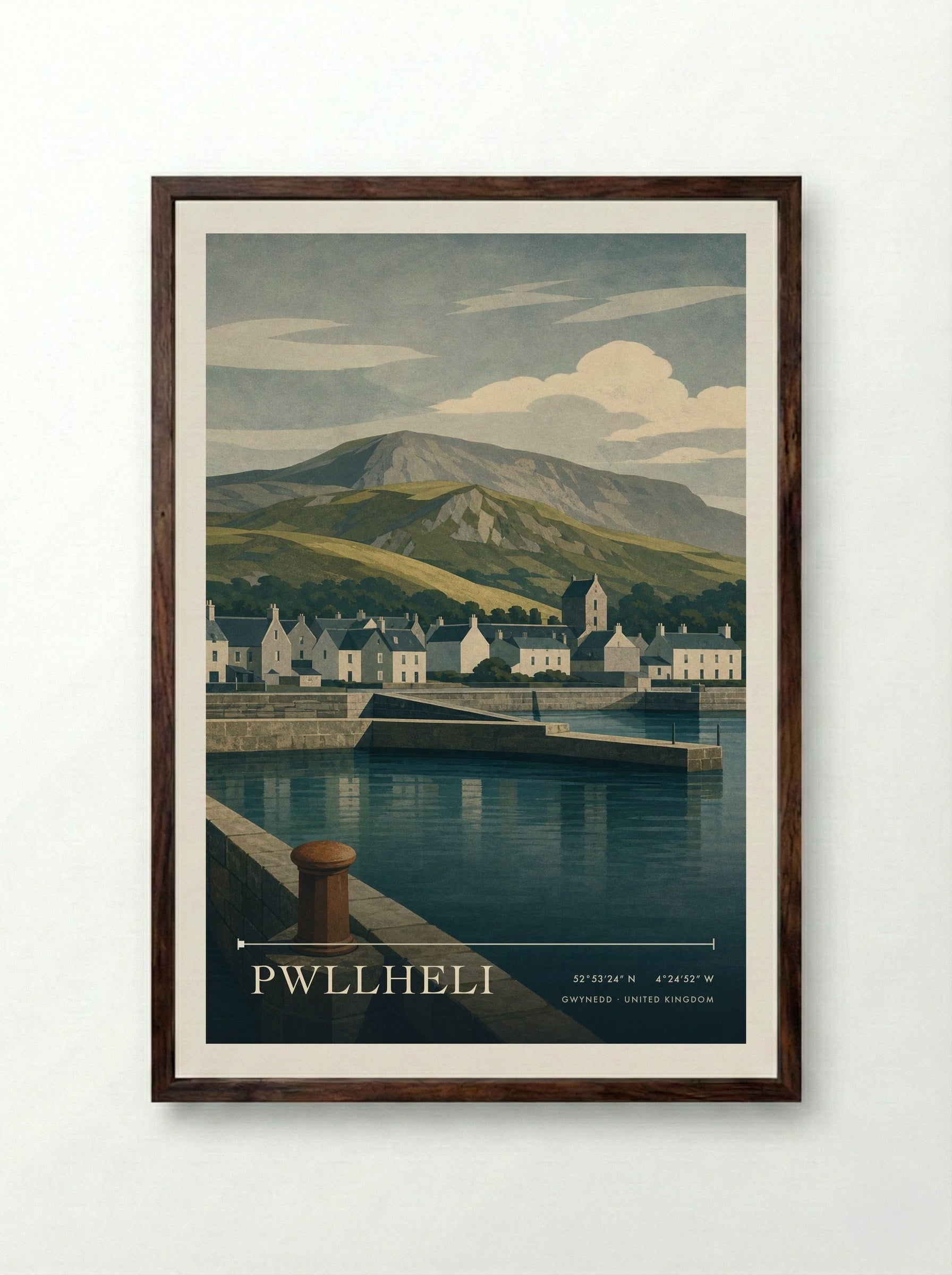 Pwllheli Gwynedd United Kingdom Travel Poster - Framed Print Dark Wood