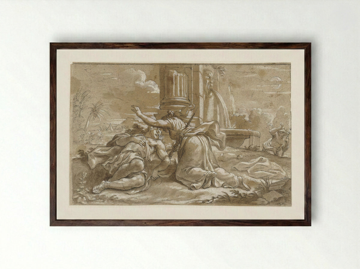 Pyramus and Thisbe - Paulus Moreelse - Framed Print Dark Wood