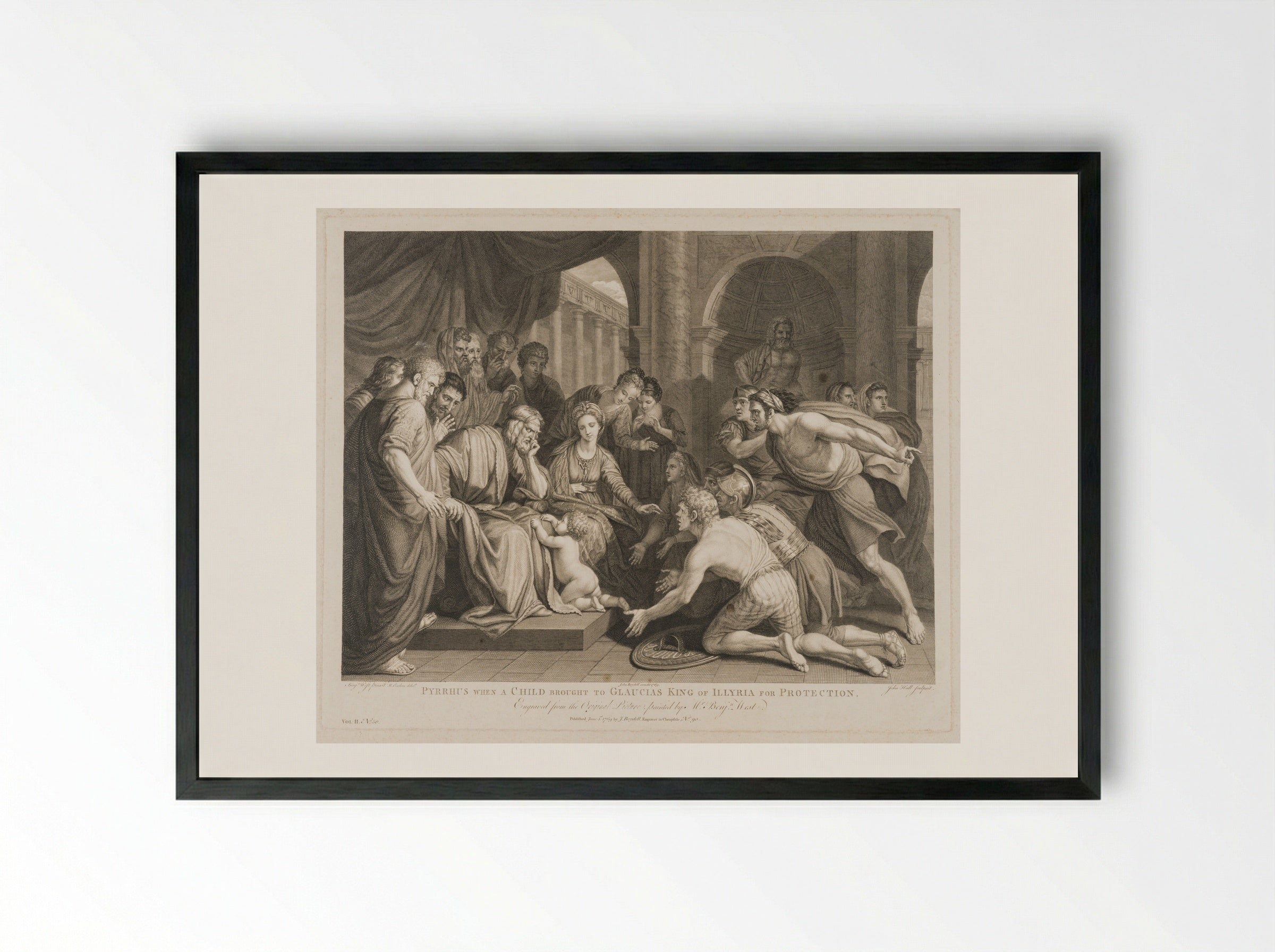 Pyrrhus, when a child, brought to Glaucias, king of Illyria, for protection - John Hall - Framed Print Black
