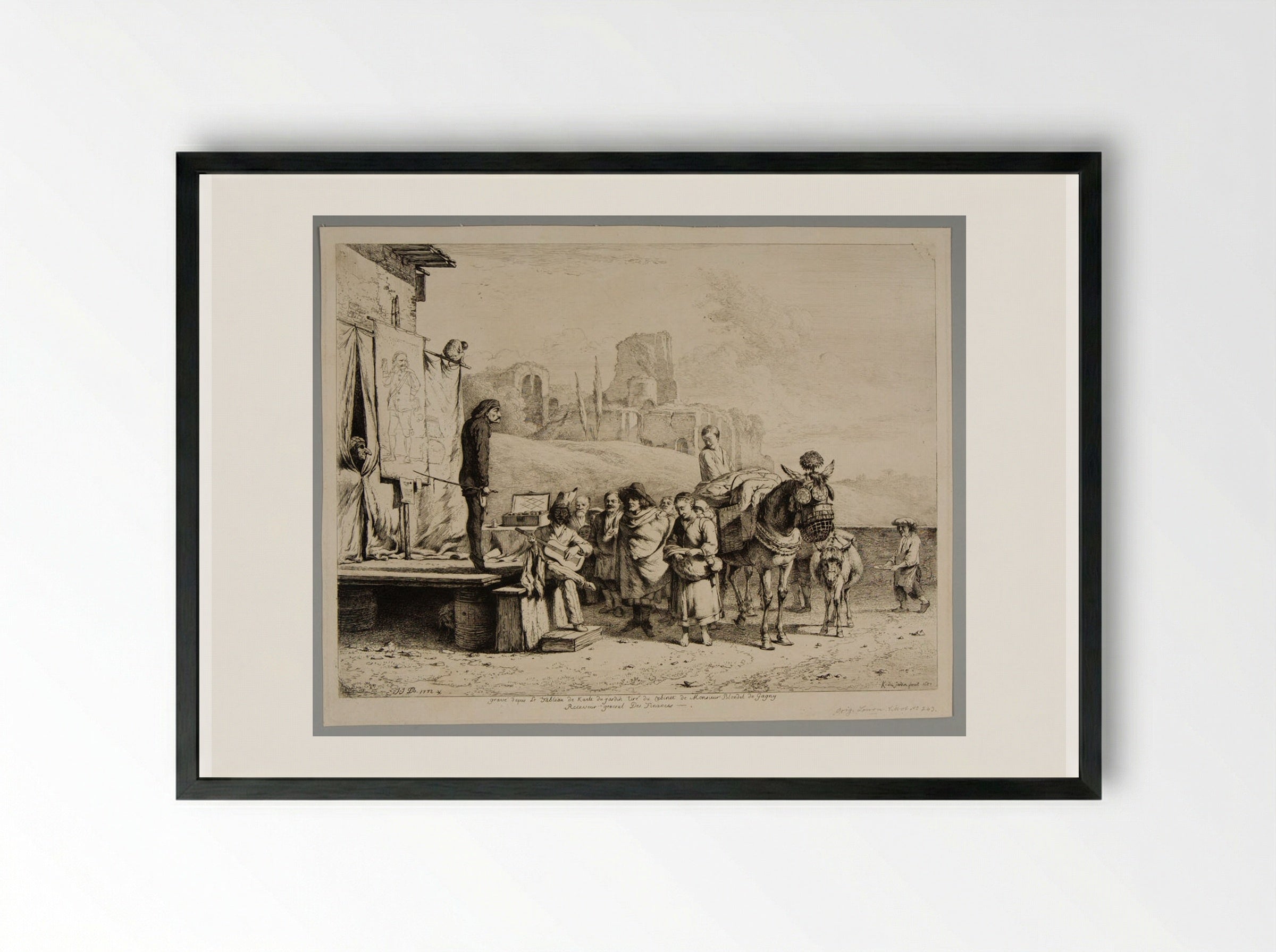 Quack Doctor with His Booth on a Stage - Jean-Jacques de Boissieu - Framed Print Black