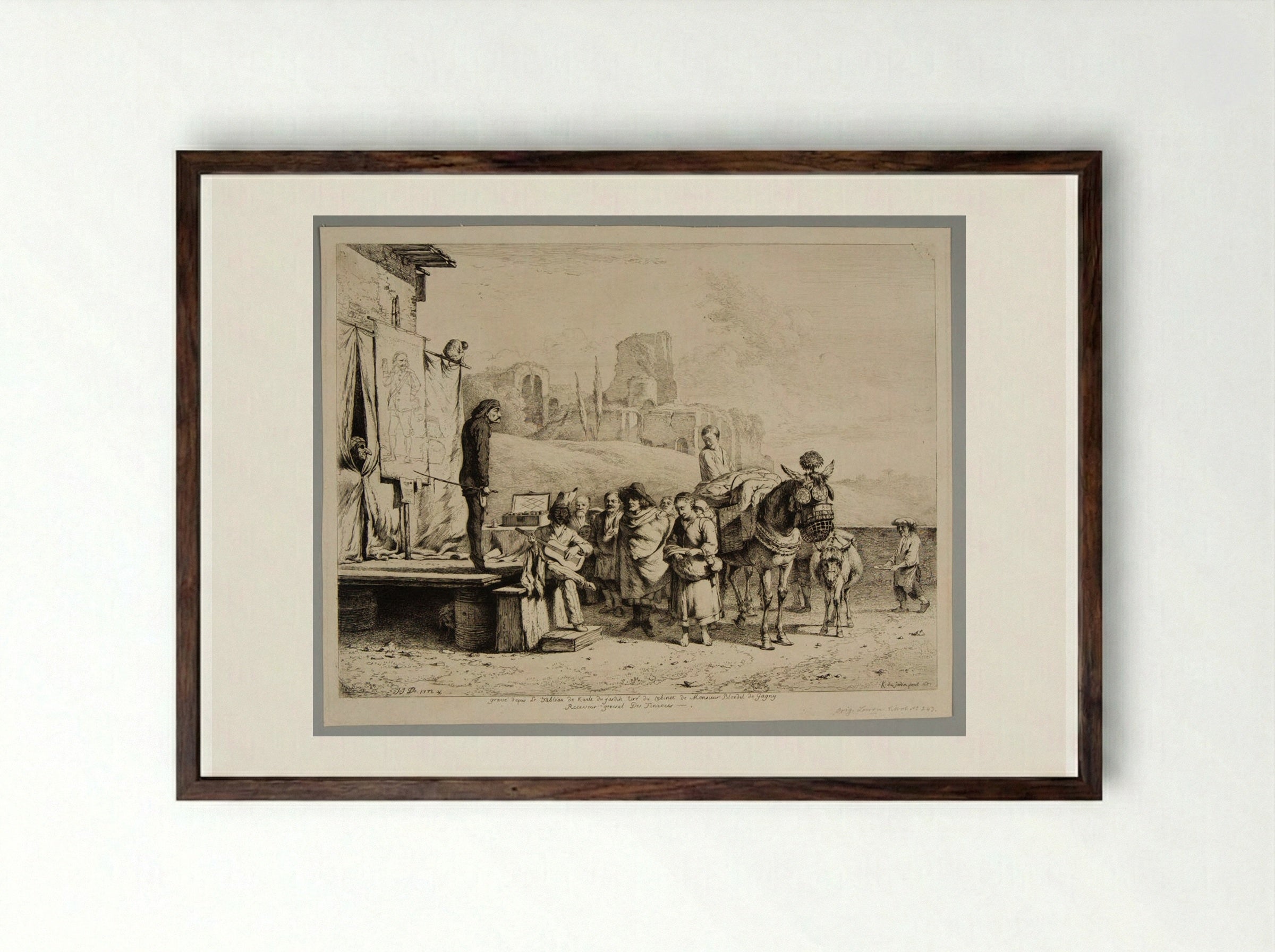Quack Doctor with His Booth on a Stage - Jean-Jacques de Boissieu - Framed Print Dark Wood