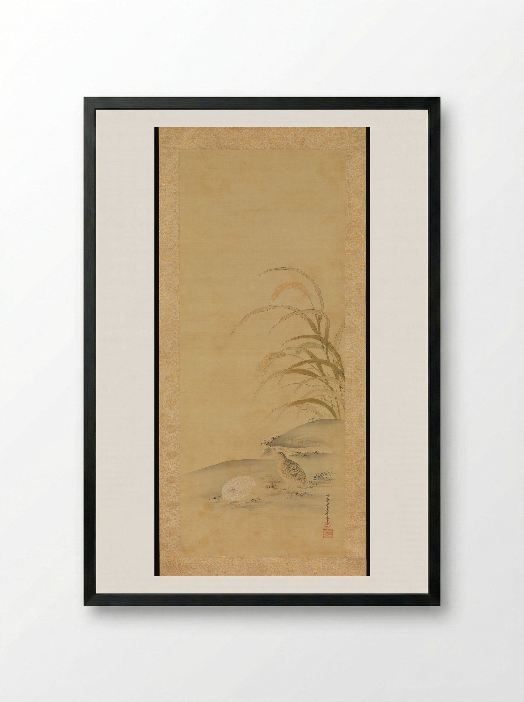 Quail and Millet - Kiyohara Yukinobu - Framed Print Black
