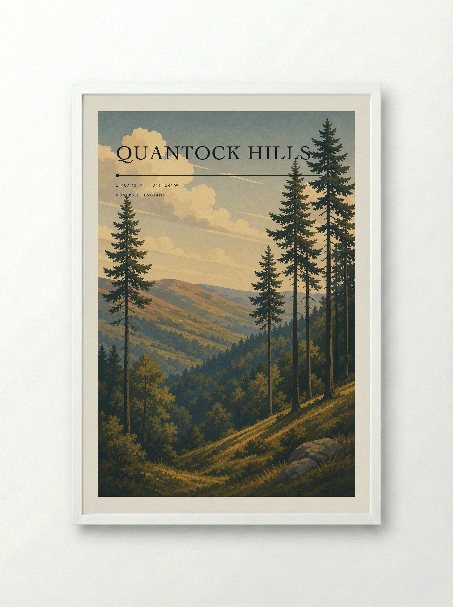Quantock Hills Somerset England Travel Poster - Framed Print White