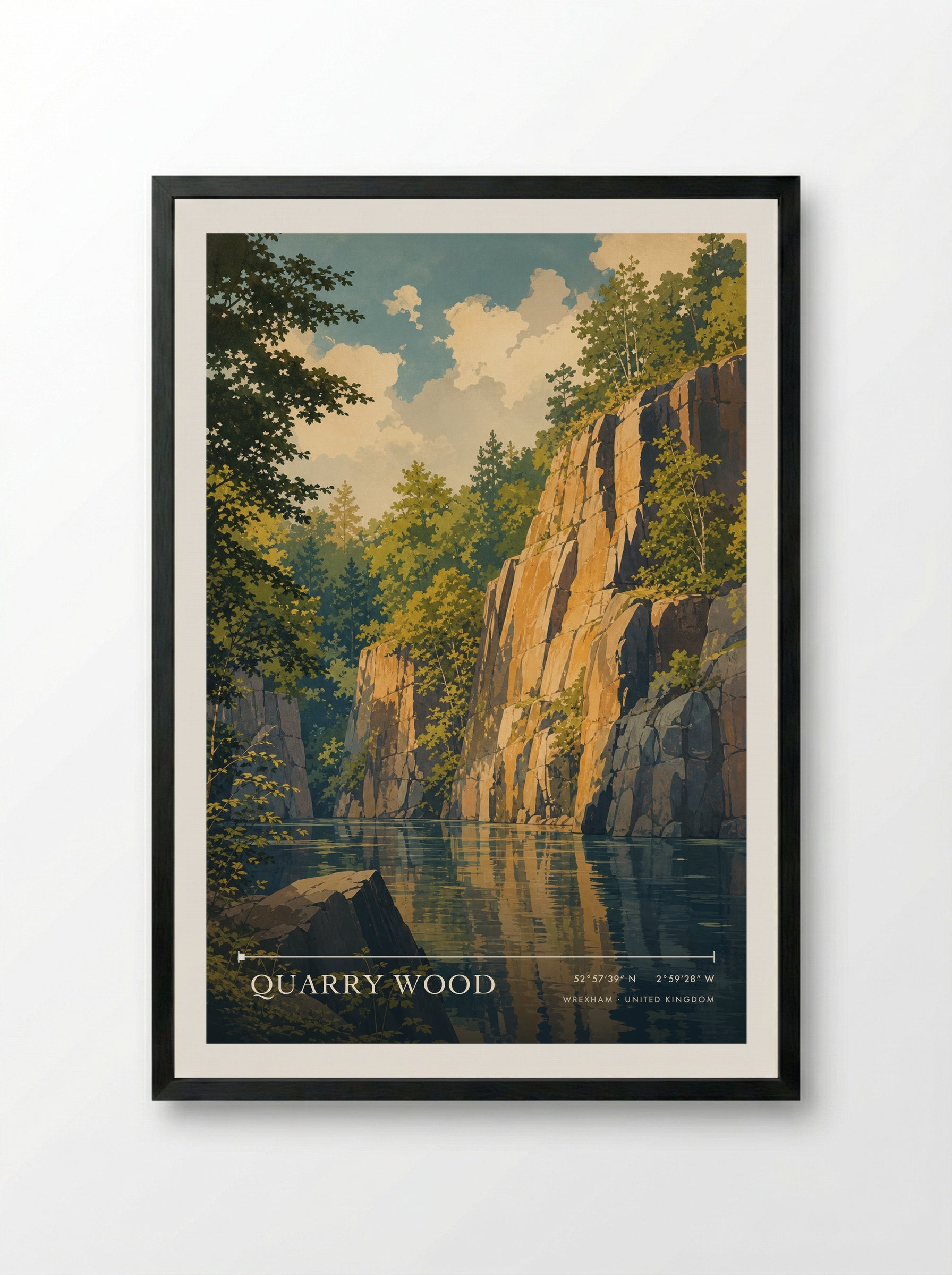 Quarry Wood Wrexham United Kingdom Travel Poster - Framed Print Black