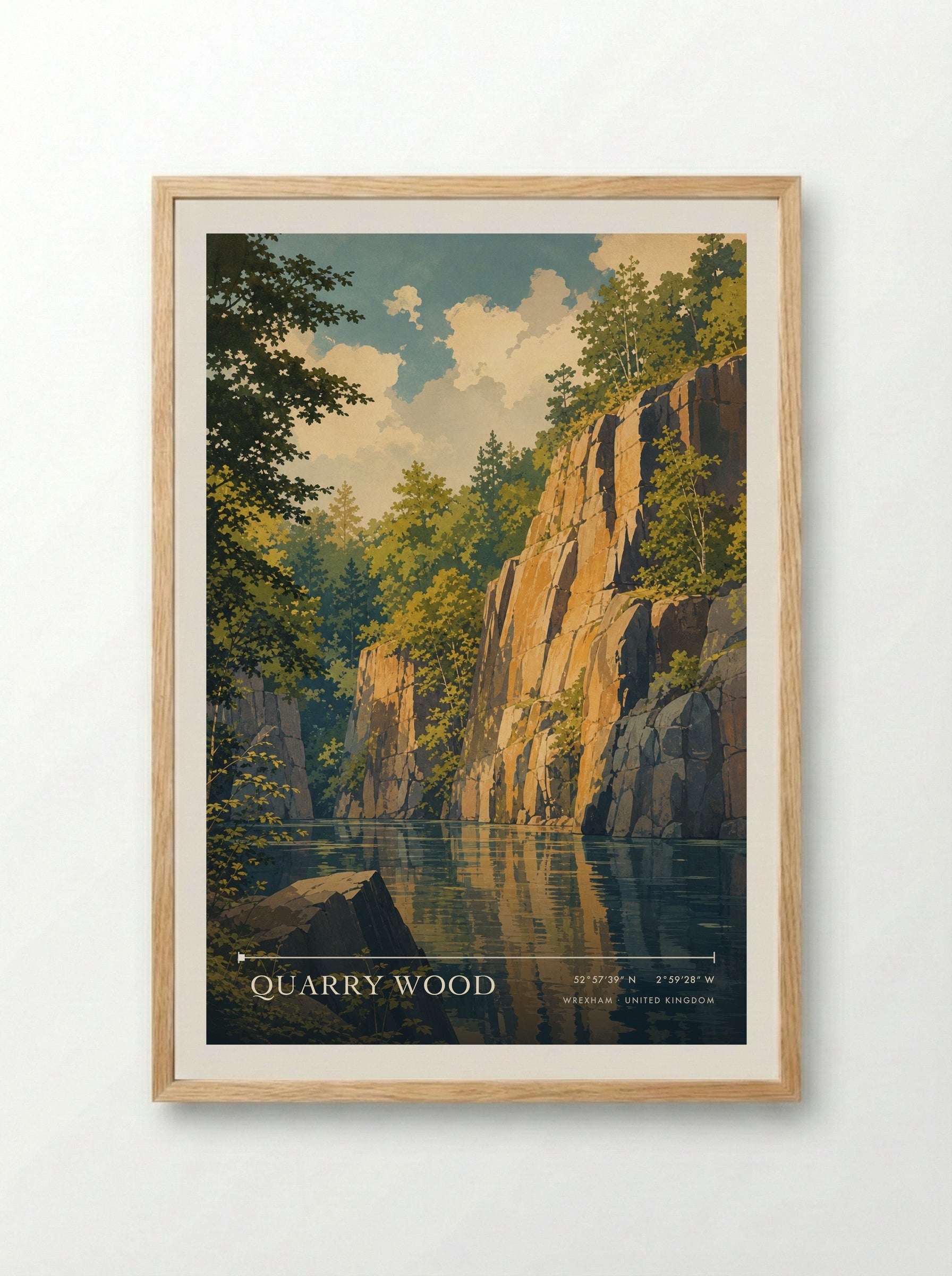 Quarry Wood Wrexham United Kingdom Travel Poster - Framed Print Wood
