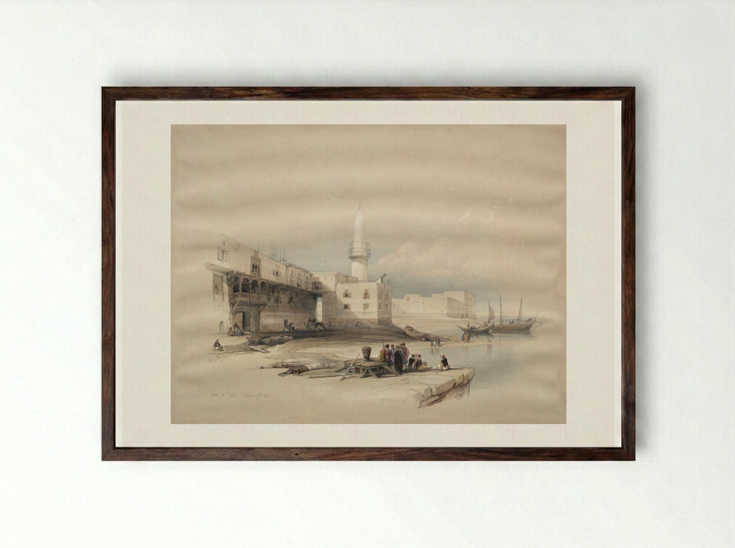 Quay at Suez - David Roberts - Framed Print Dark Wood