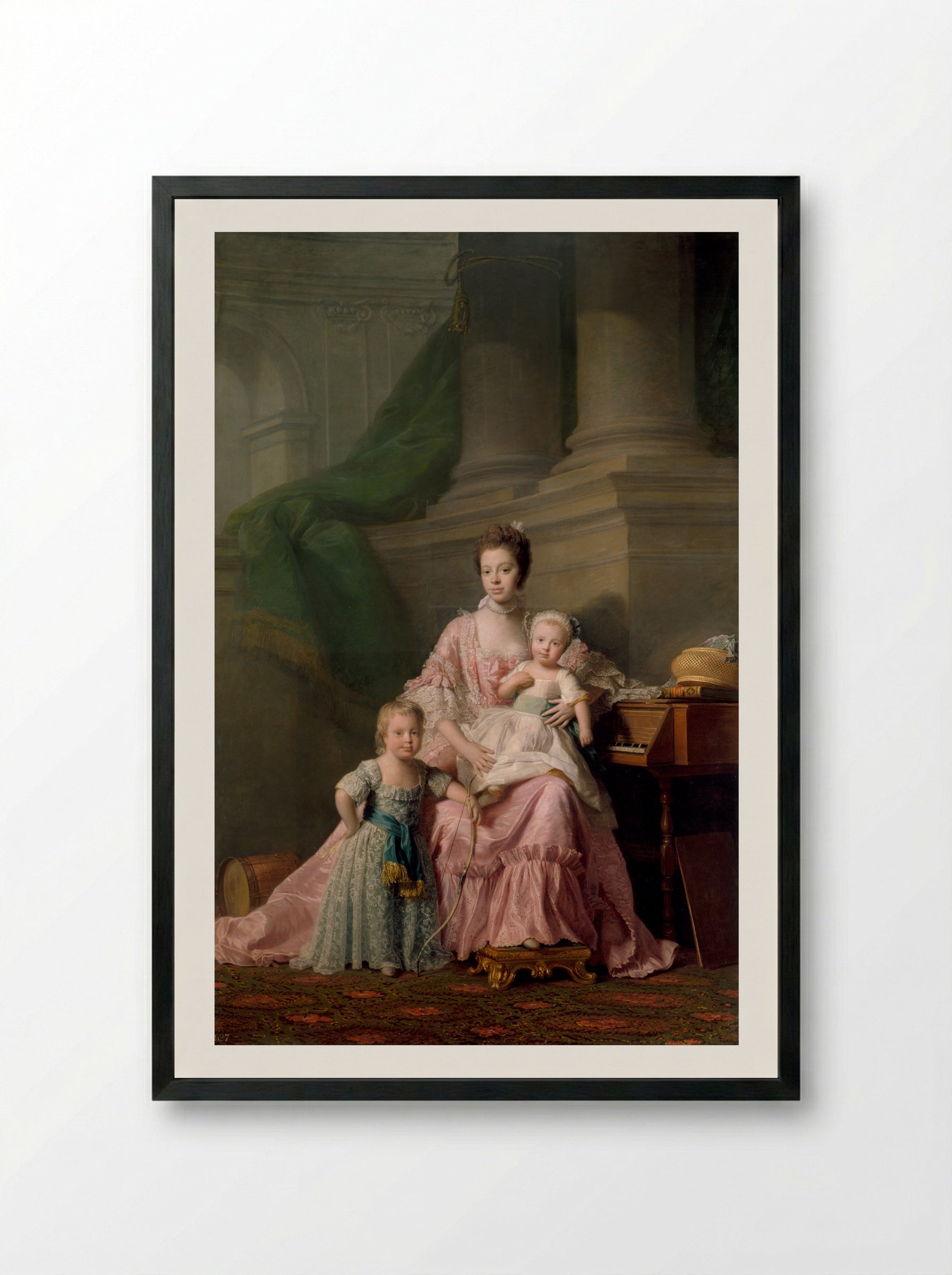 Queen Charlotte with her Two Eldest Children - Allan Ramsay - Framed Print Black