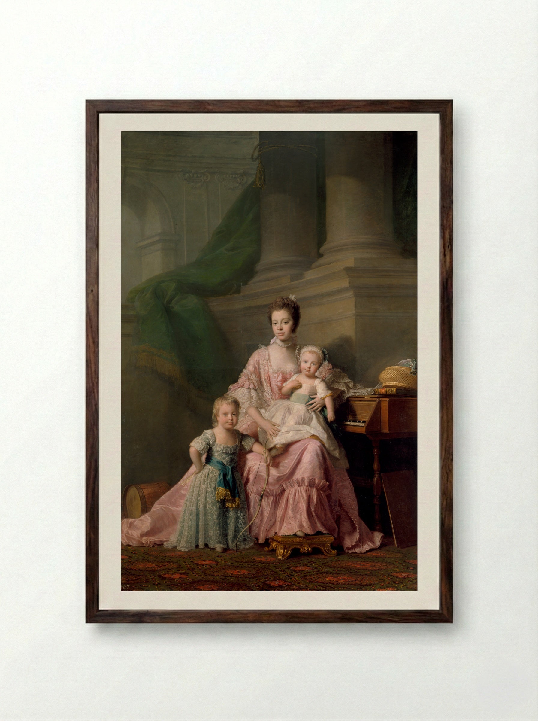Queen Charlotte with her Two Eldest Children - Allan Ramsay - Framed Print Dark Wood