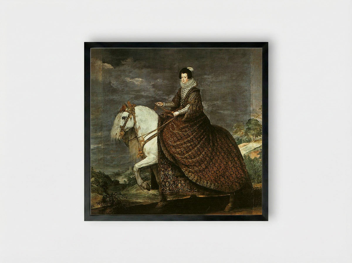 Queen Isabel of Bourbon on Horseback - Diego Velázquez - Framed Print Black