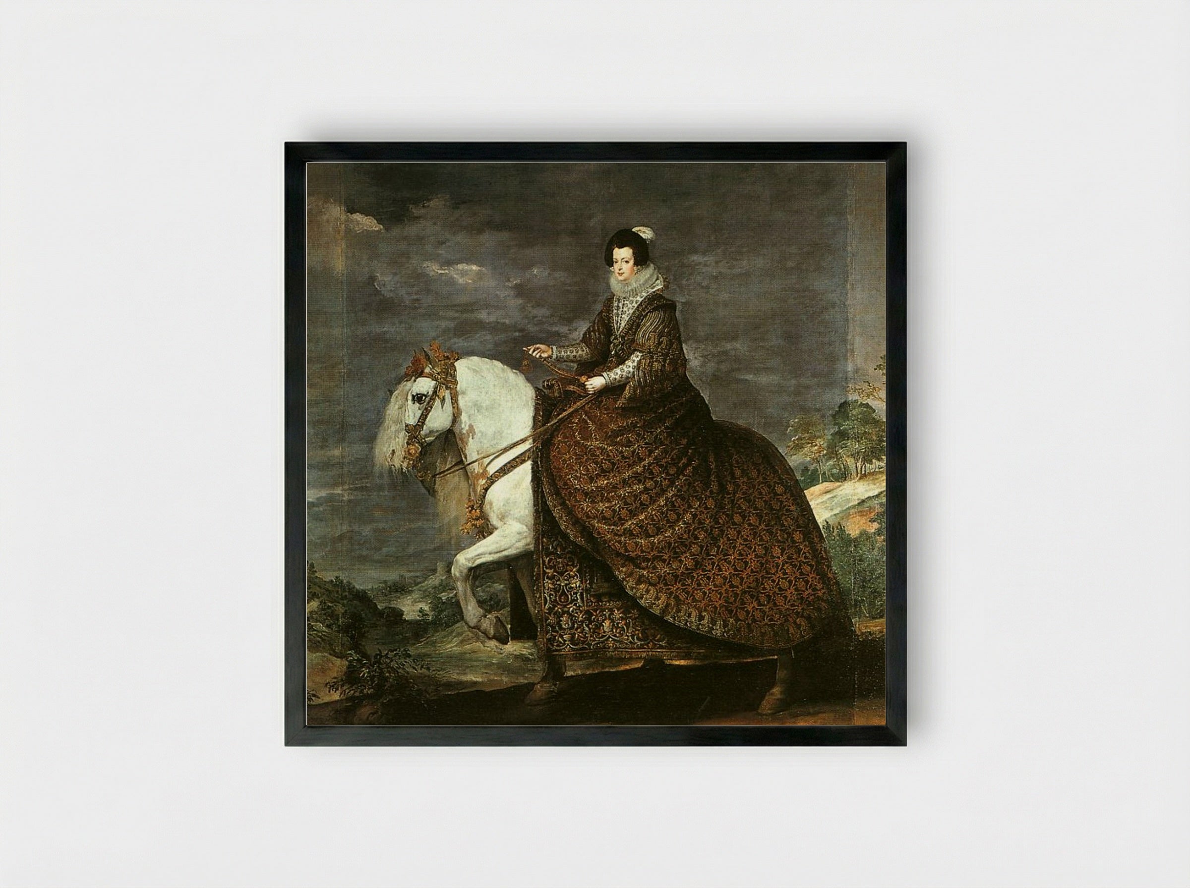 Queen Isabel of Bourbon on Horseback - Diego Velázquez - Framed Print Black