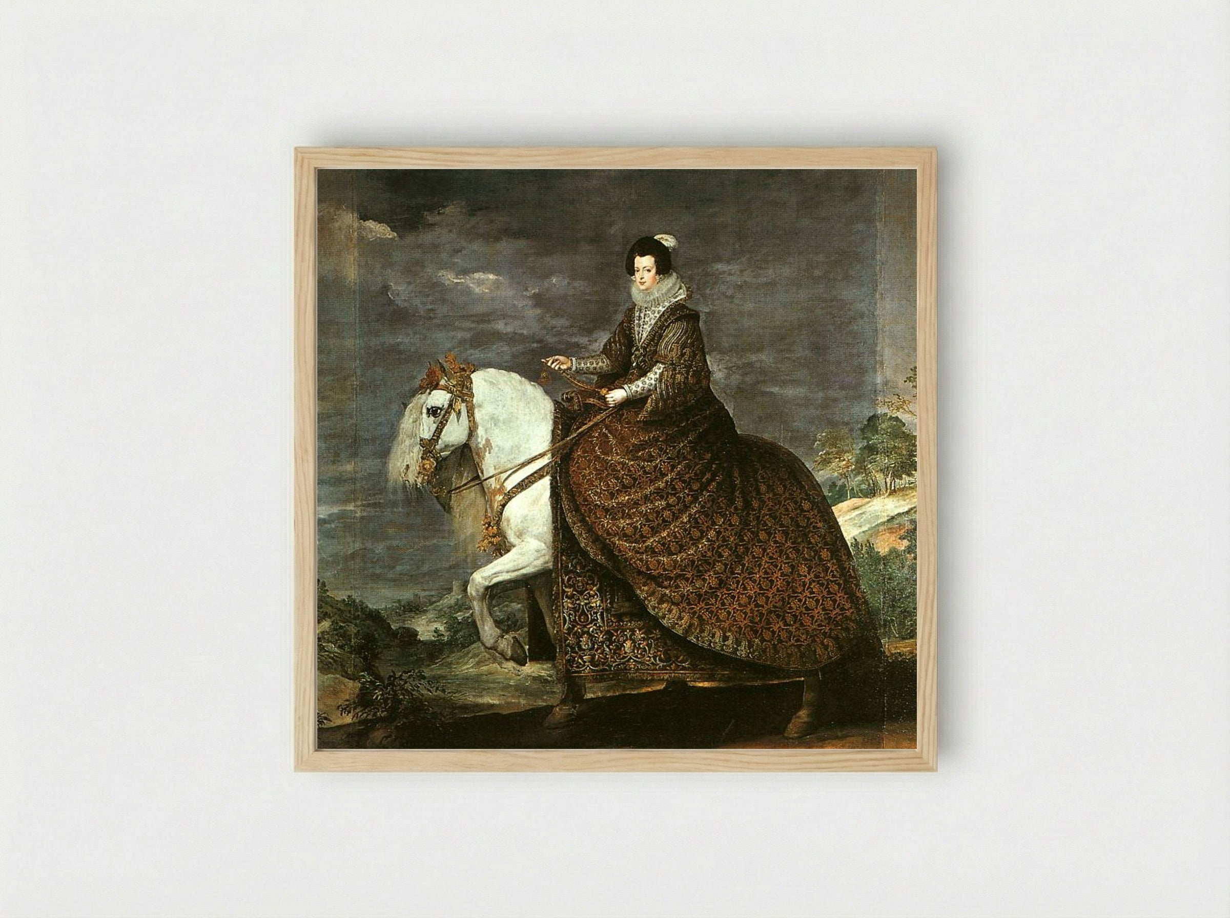Queen Isabel of Bourbon on Horseback - Diego Velázquez - Framed Print Wood