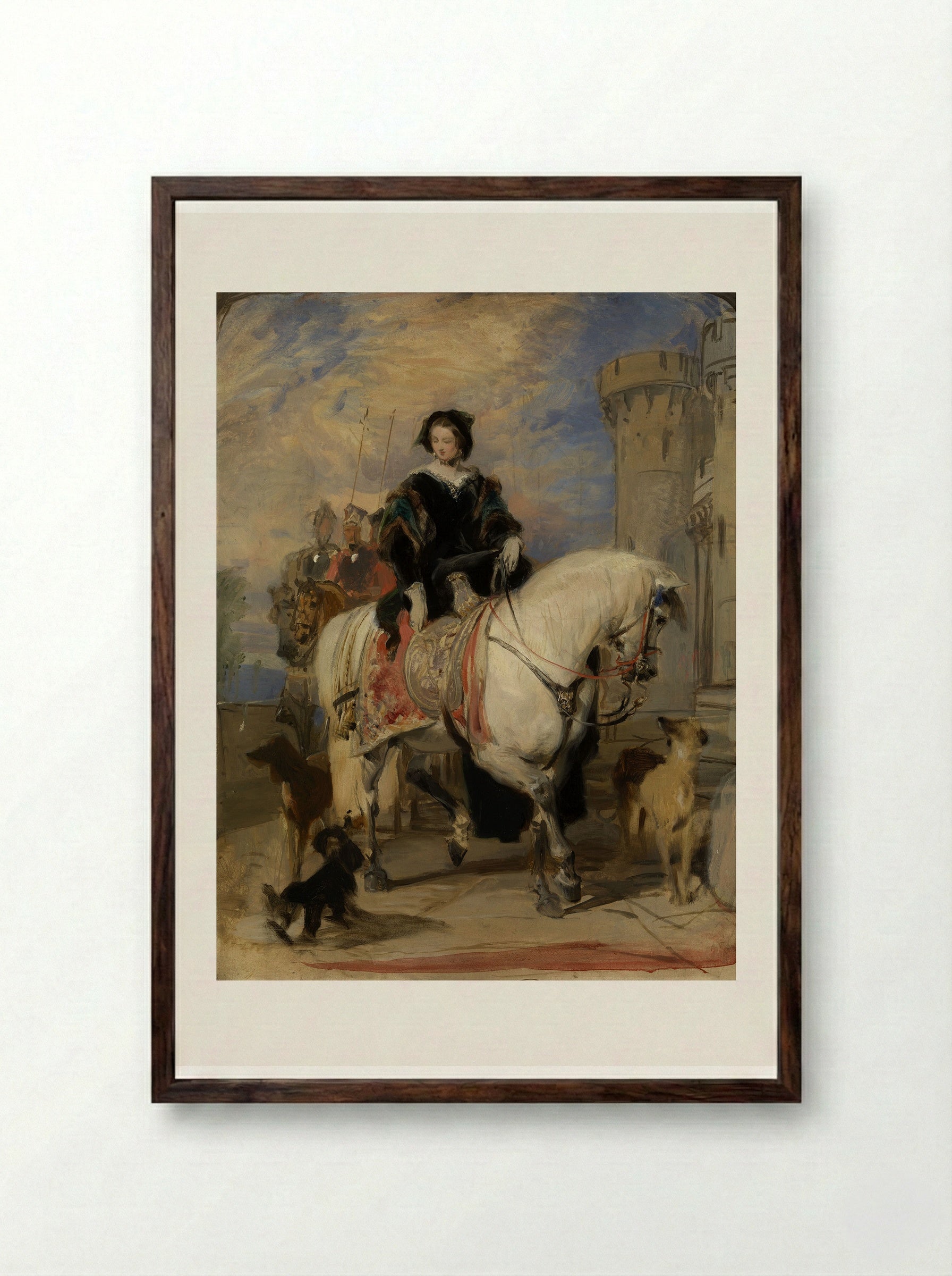 Queen Victoria on Horseback - Edwin Henry Landseer - Framed Print Dark Wood