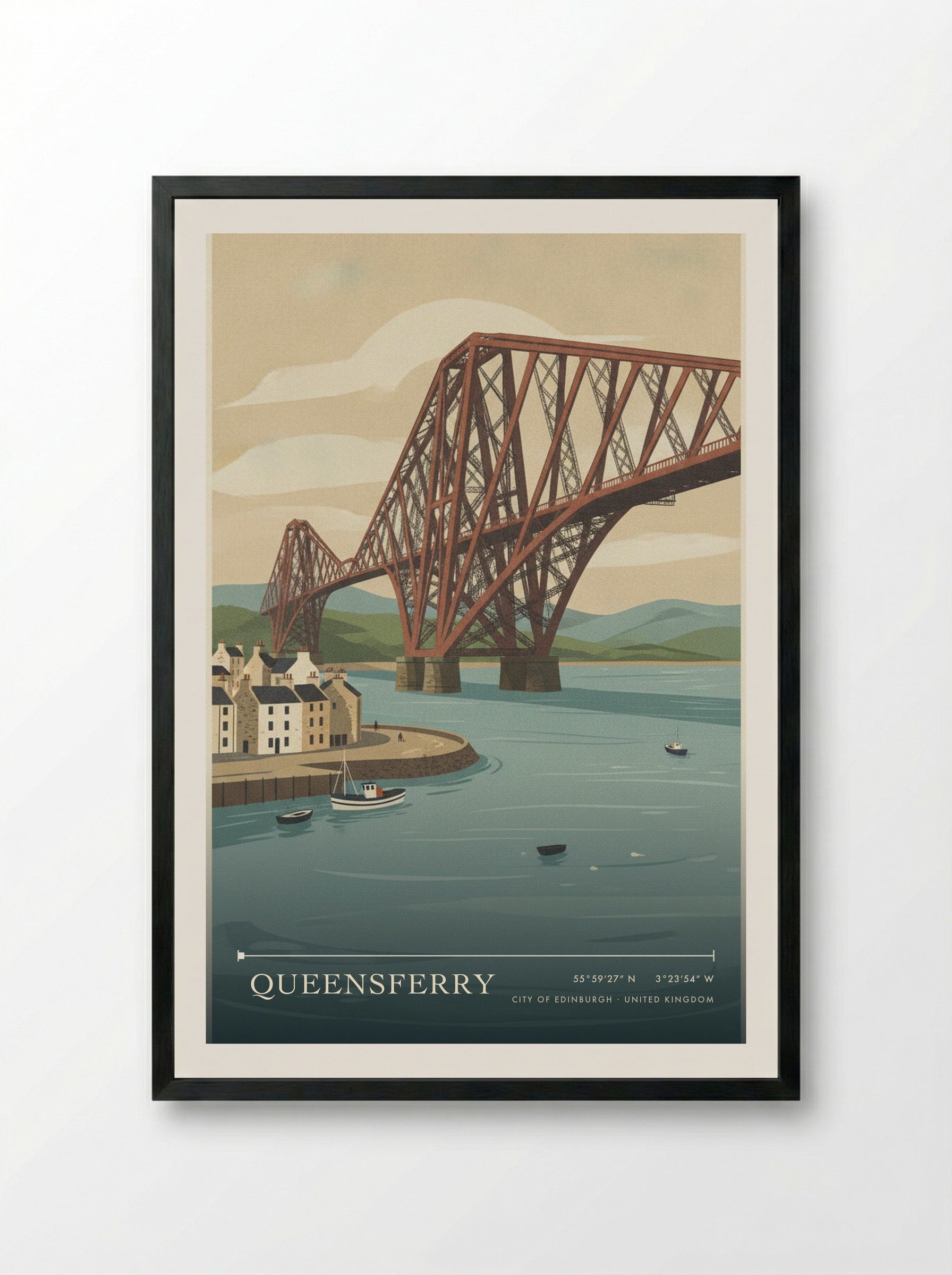 Queensferry City of Edinburgh United Kingdom Travel Poster - Framed Print Black