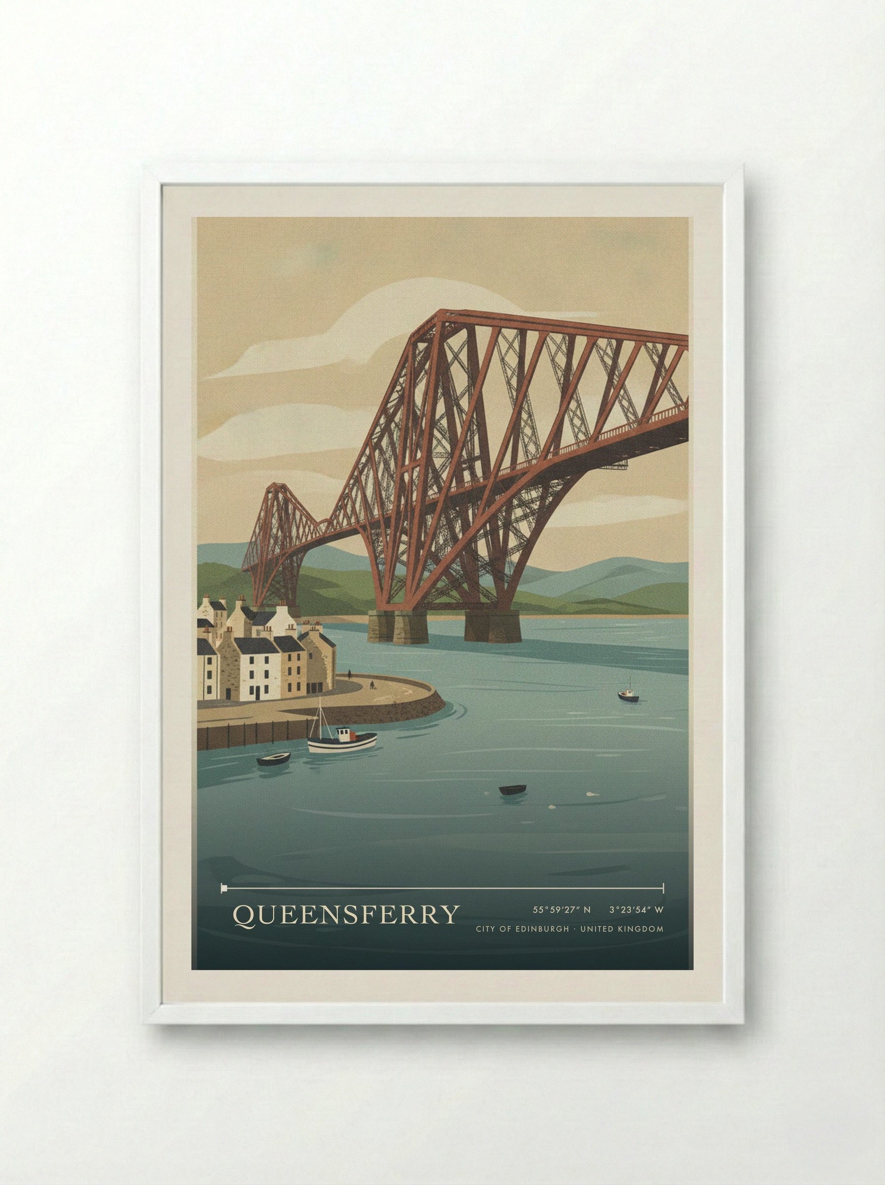 Queensferry City of Edinburgh United Kingdom Travel Poster - Framed Print White