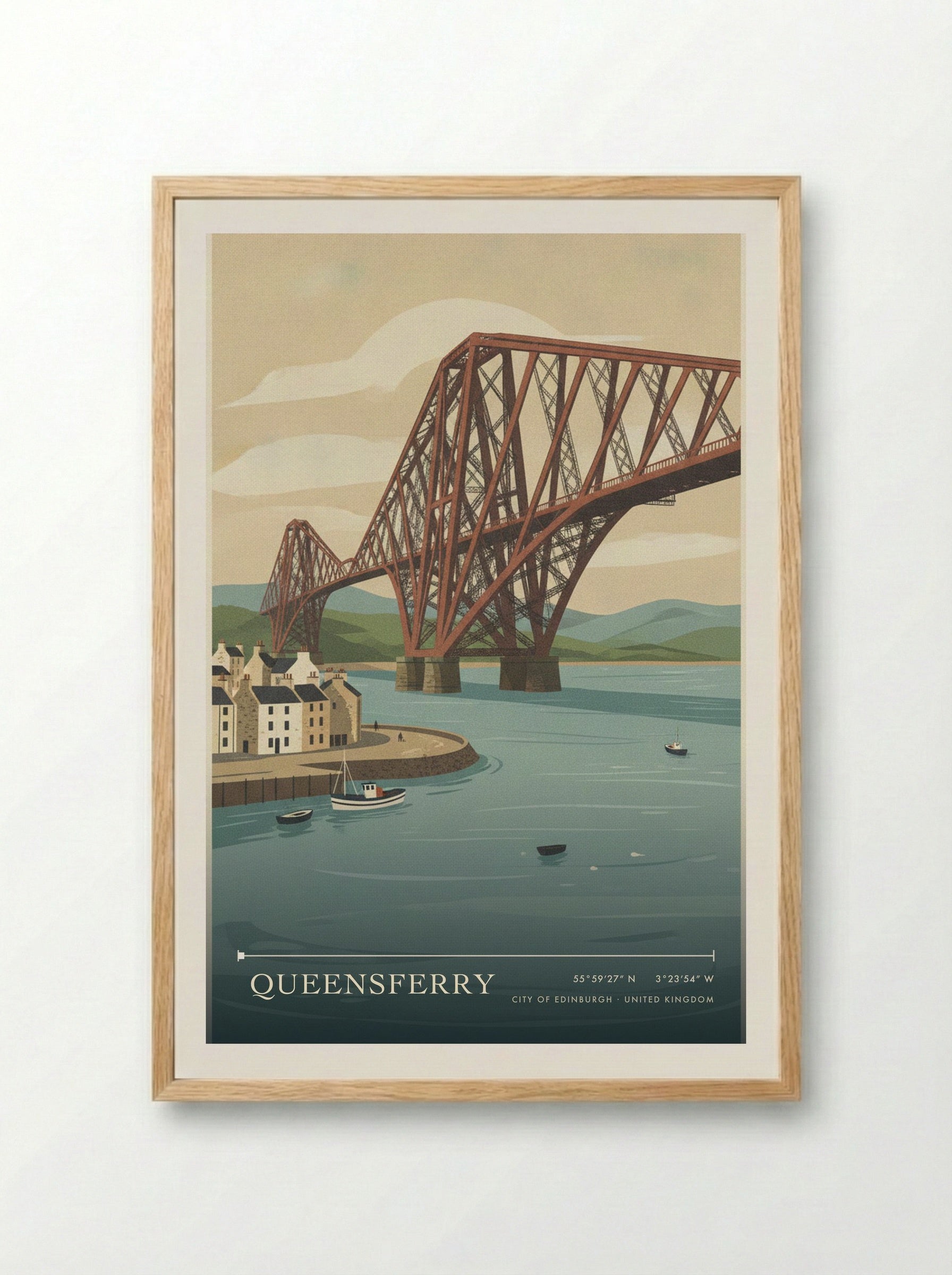 Queensferry City of Edinburgh United Kingdom Travel Poster - Framed Print Wood