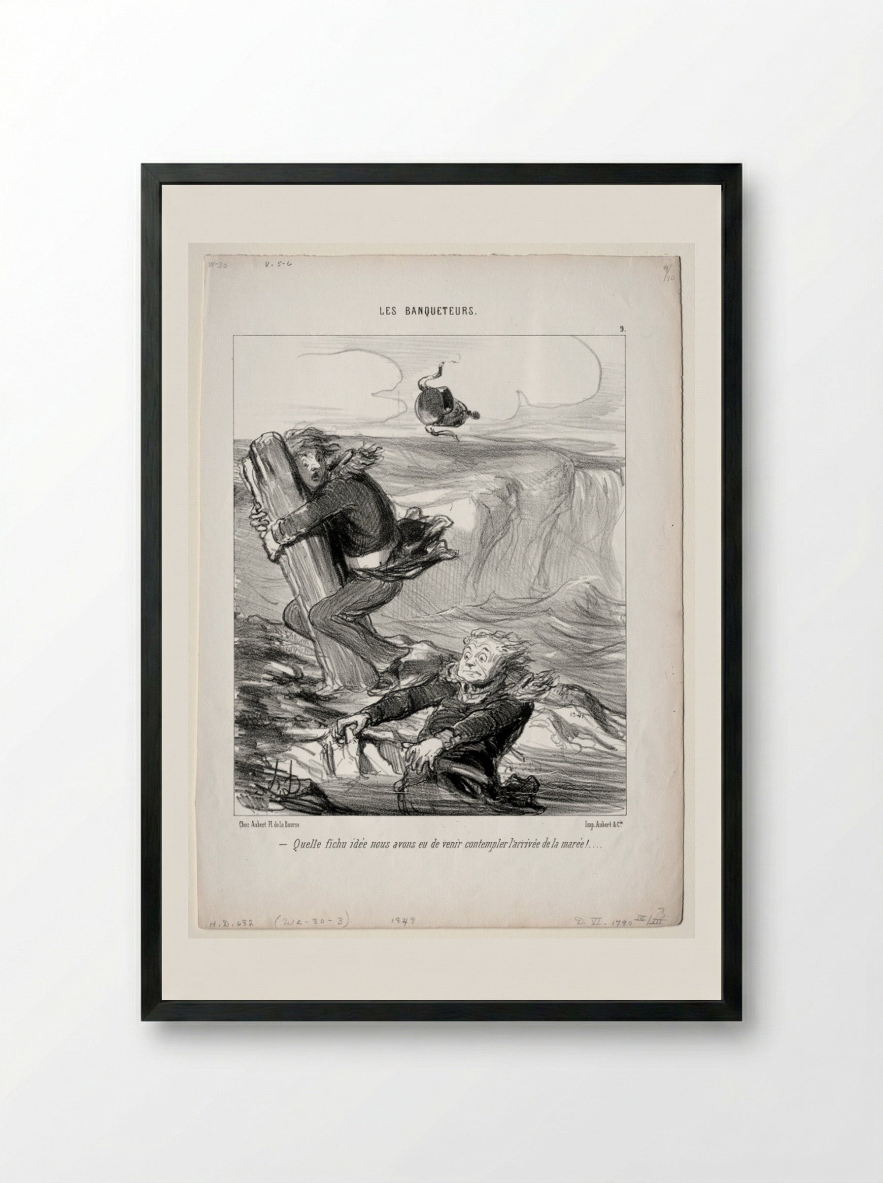 Quelle fichu idée nous avons eu de venir contempler l'arrivée de la marée! - Honoré Daumier - Framed Print Black