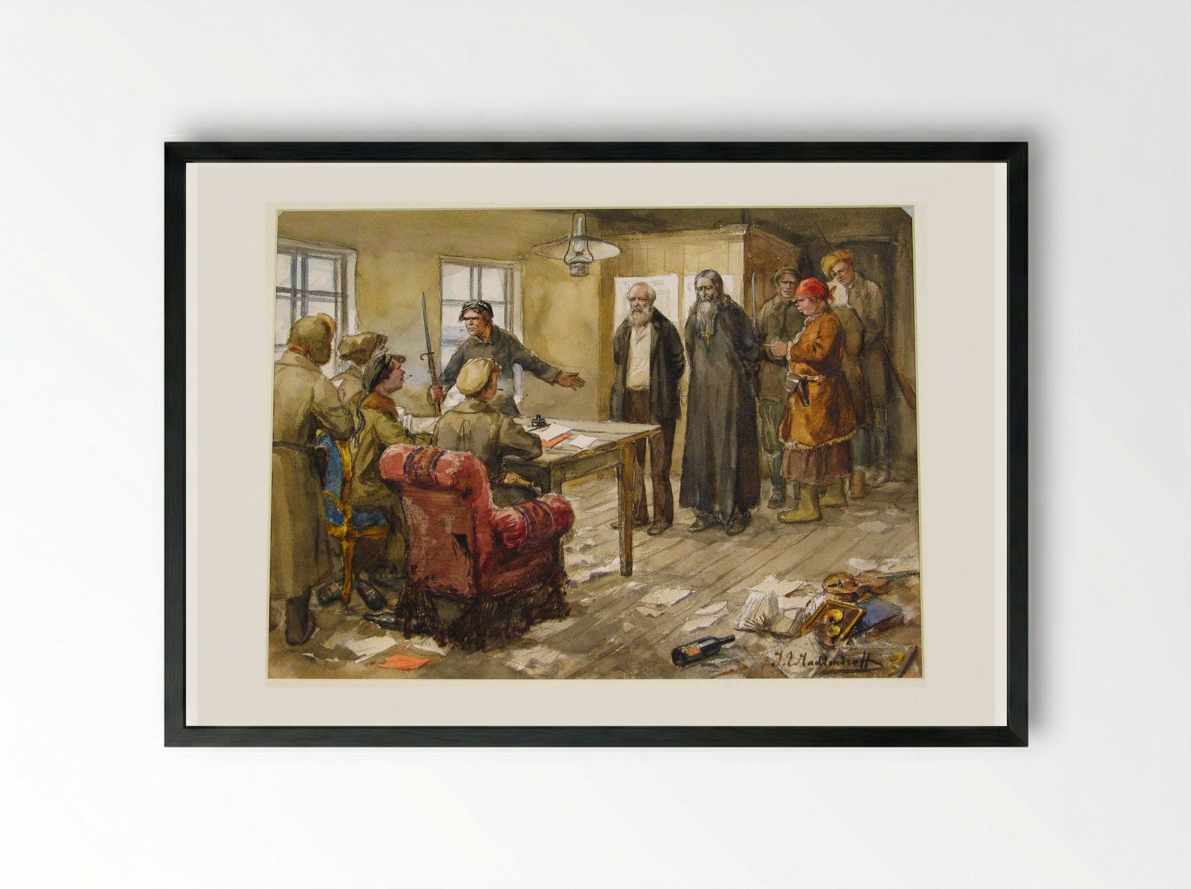 Questioning in the Committee of the Poor - Ivan Vladimirov - Framed Print Black