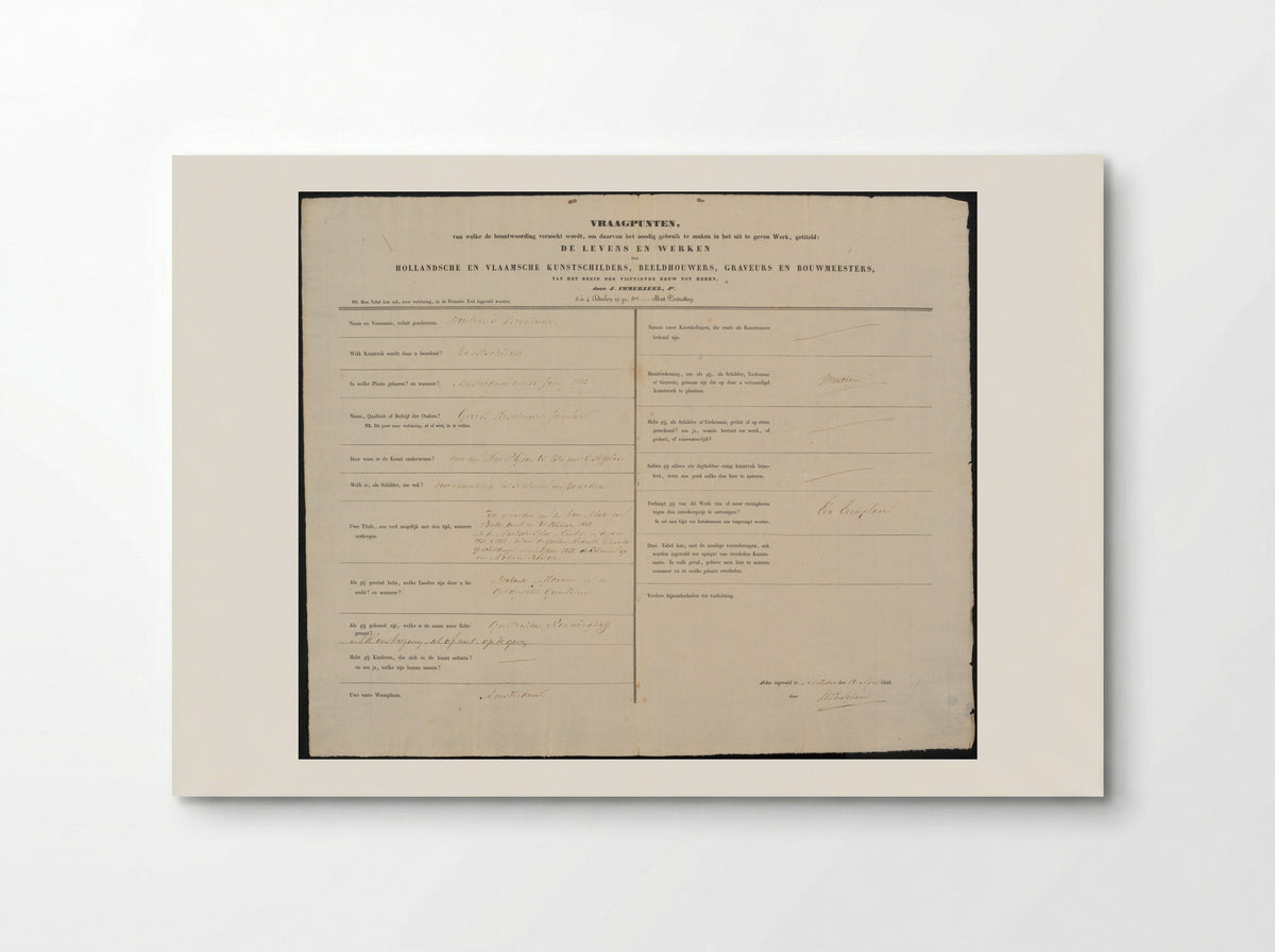 Questionnaire for the Biographical Dictionary of Artists - Wouter Verschuur - Poster