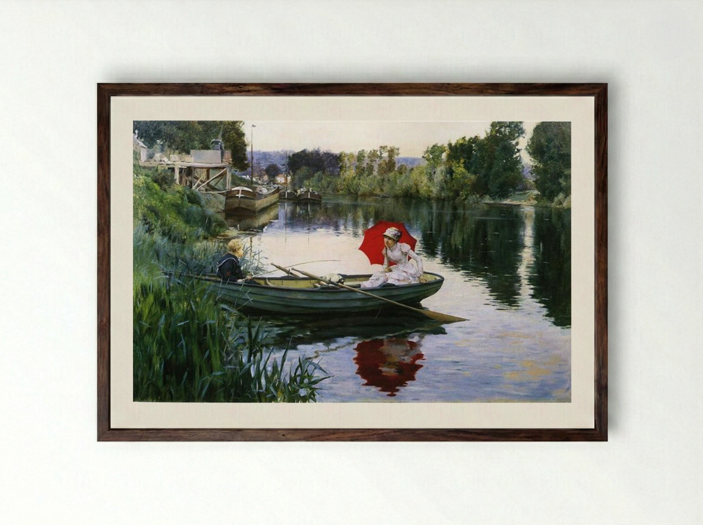 Quiet Day on the Seine - Julius LeBlanc Stewart - Framed Print Dark Wood