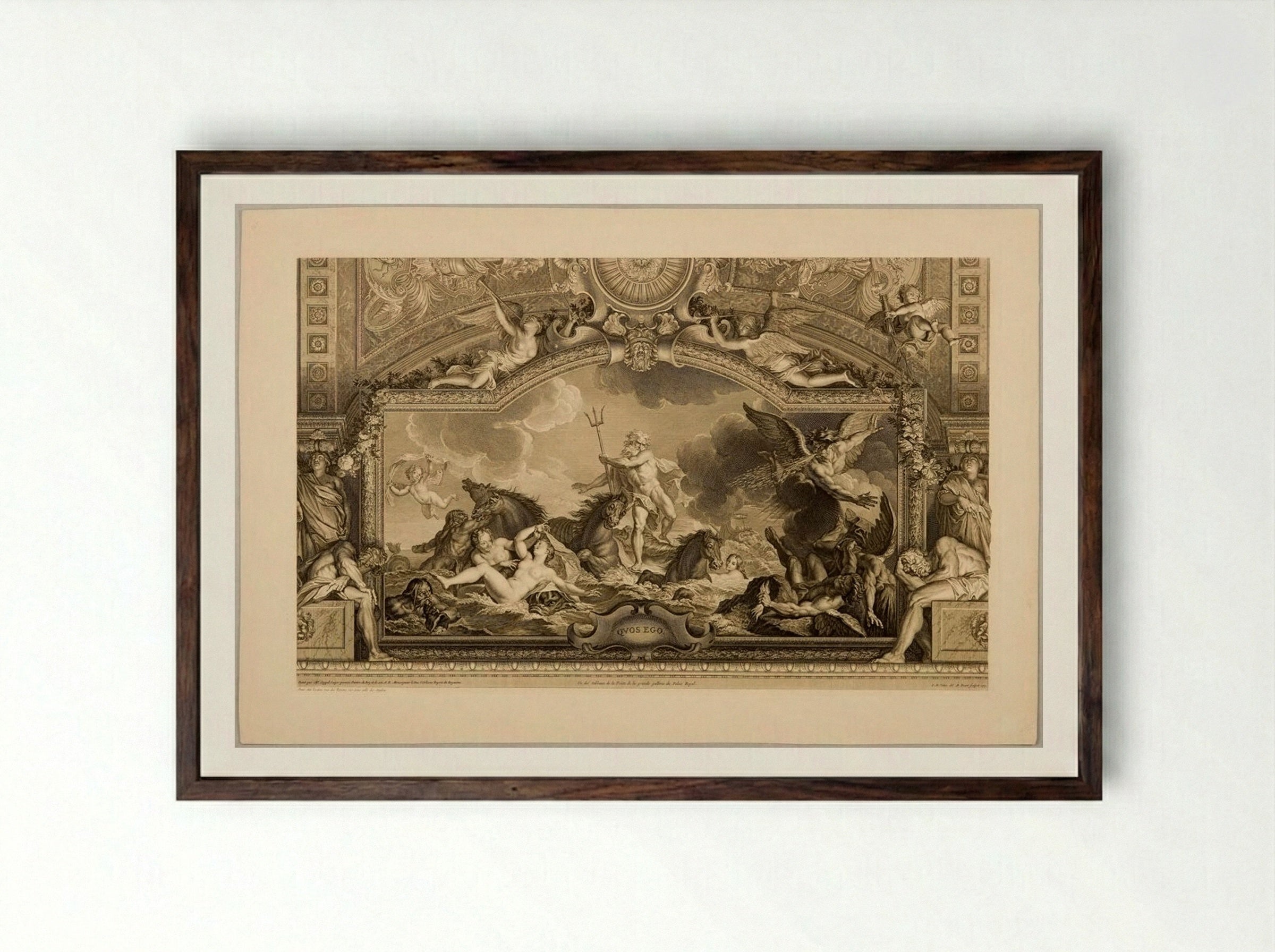 Quos Ego: Neptune Stilling the Tempest - Bernard Picart - Framed Print Dark Wood