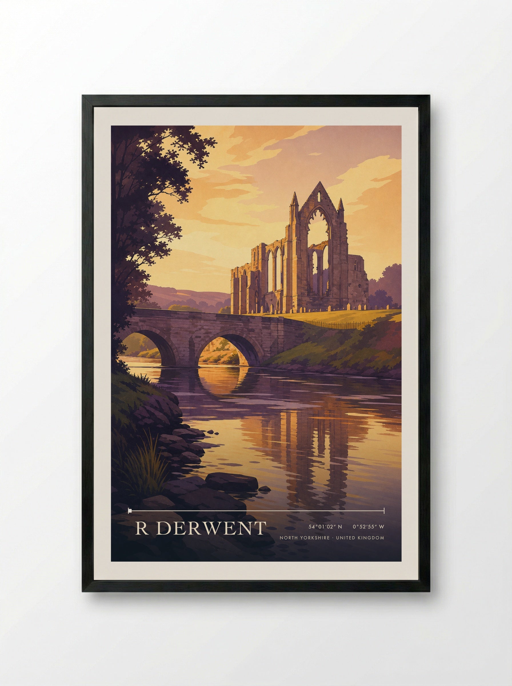 R Derwent North Yorkshire United Kingdom Travel Poster - Framed Print Black