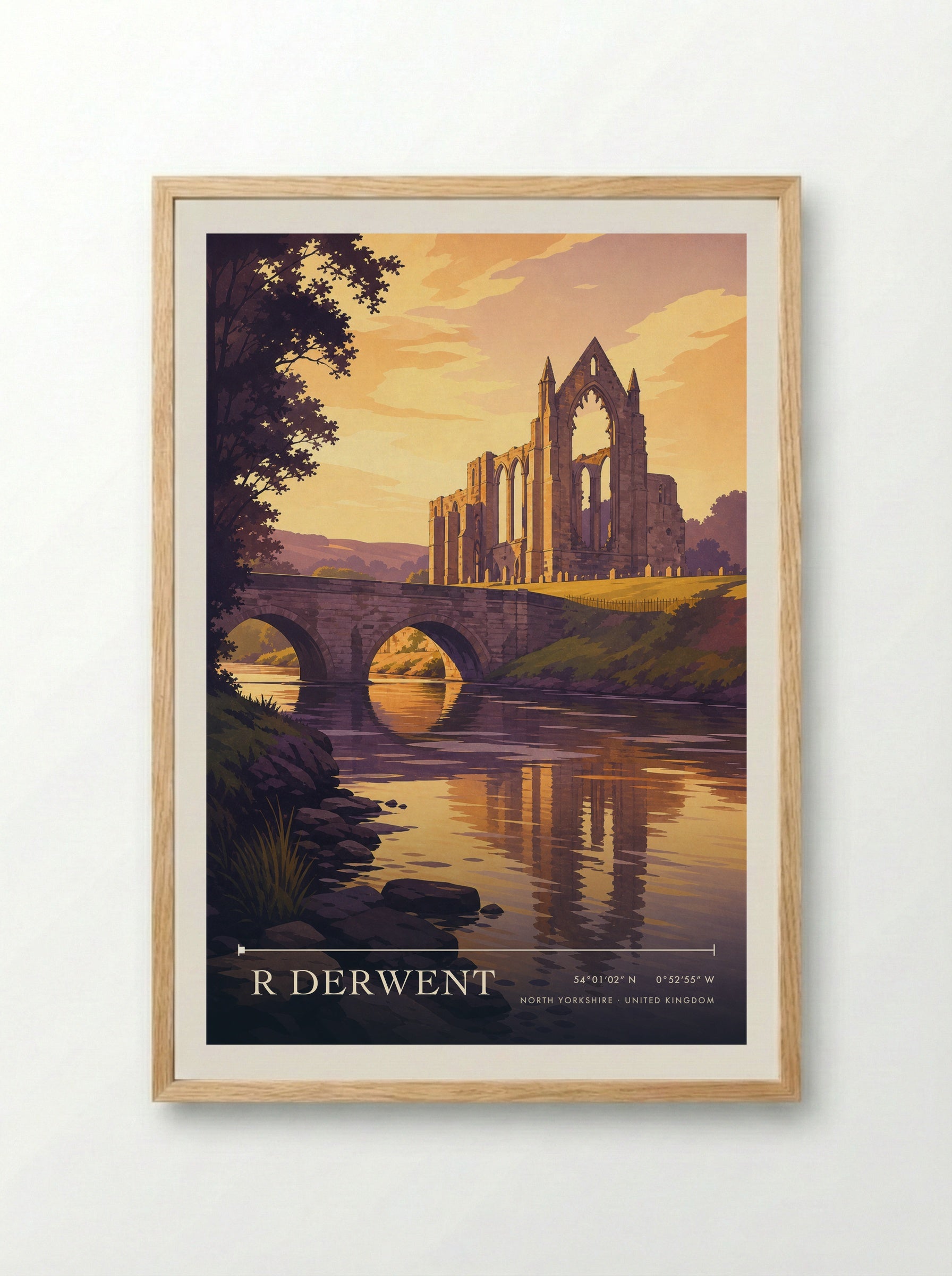 R Derwent North Yorkshire United Kingdom Travel Poster - Framed Print Wood