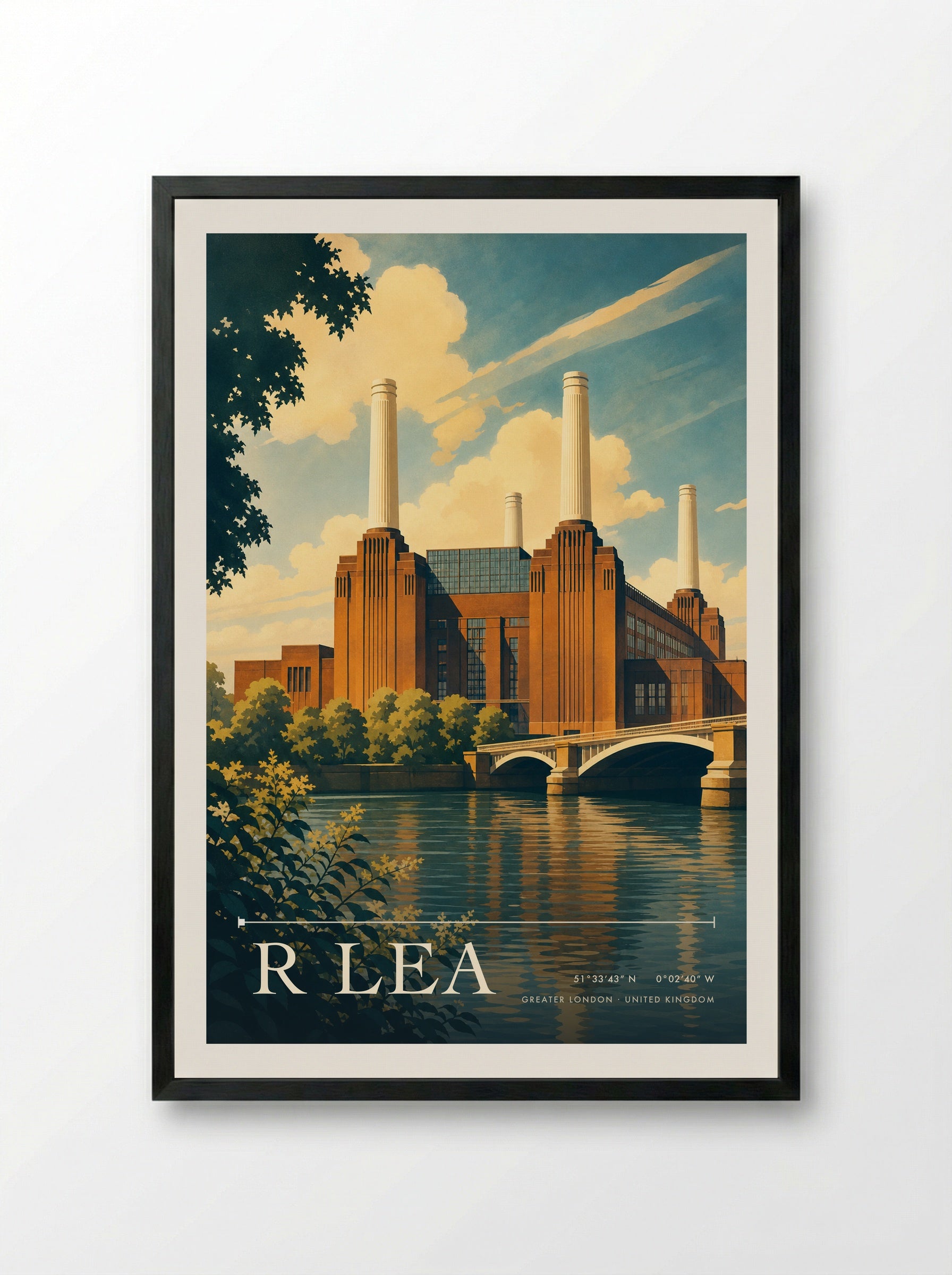 R Lea Greater London United Kingdom Travel Poster - Framed Print Black