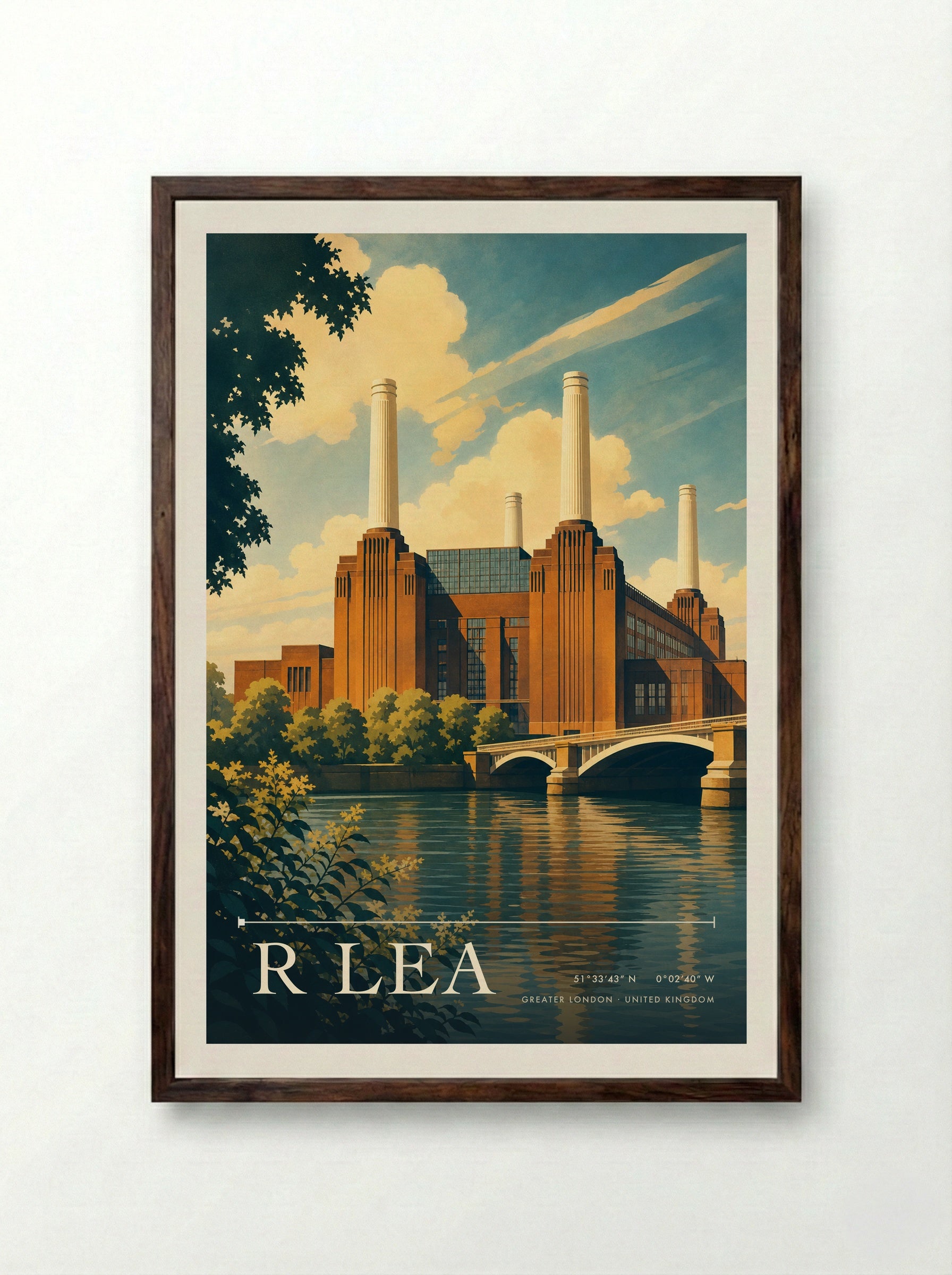 R Lea Greater London United Kingdom Travel Poster - Framed Print Dark Wood