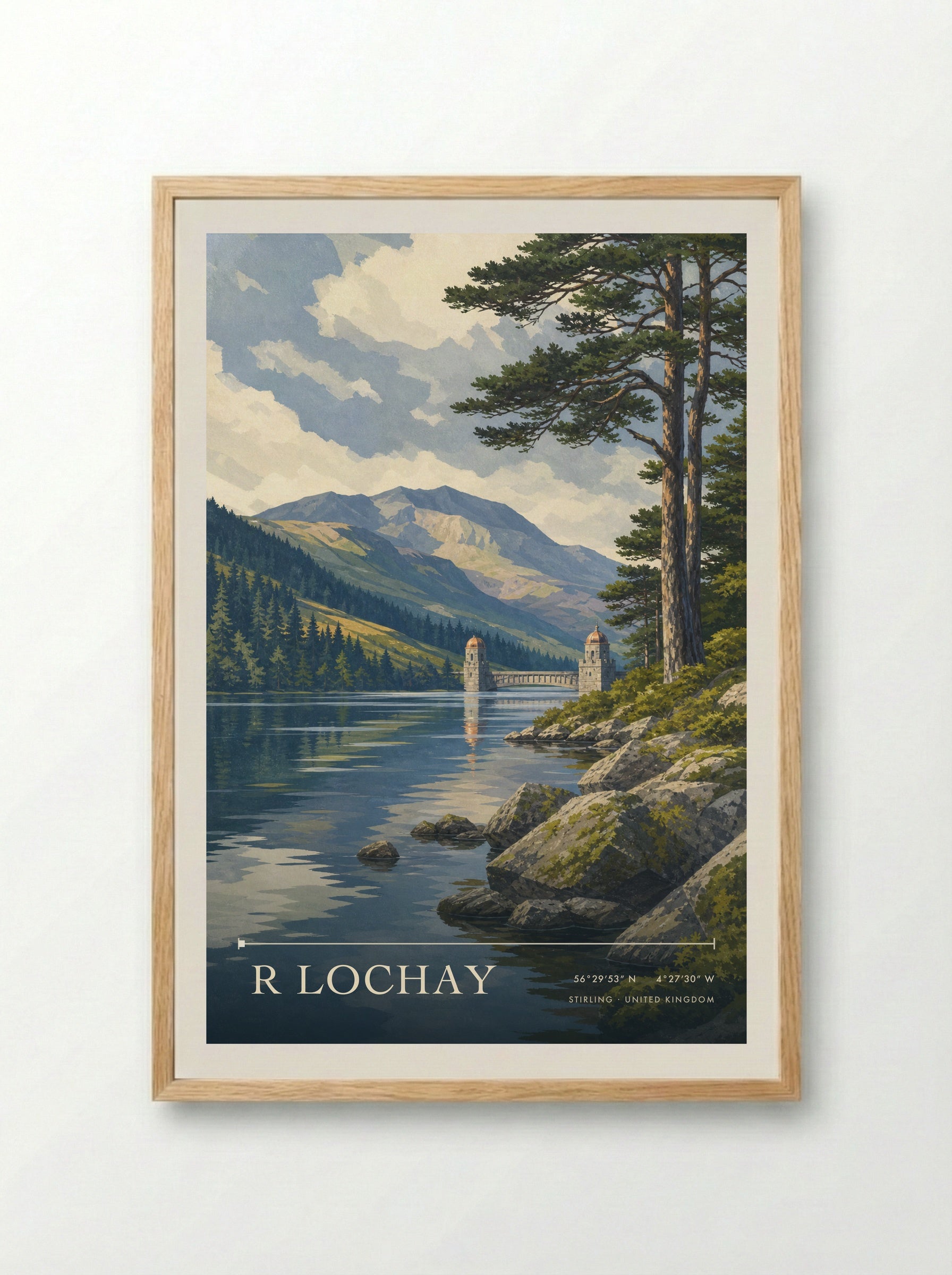R Lochay Stirling United Kingdom Travel Poster - Framed Print Wood