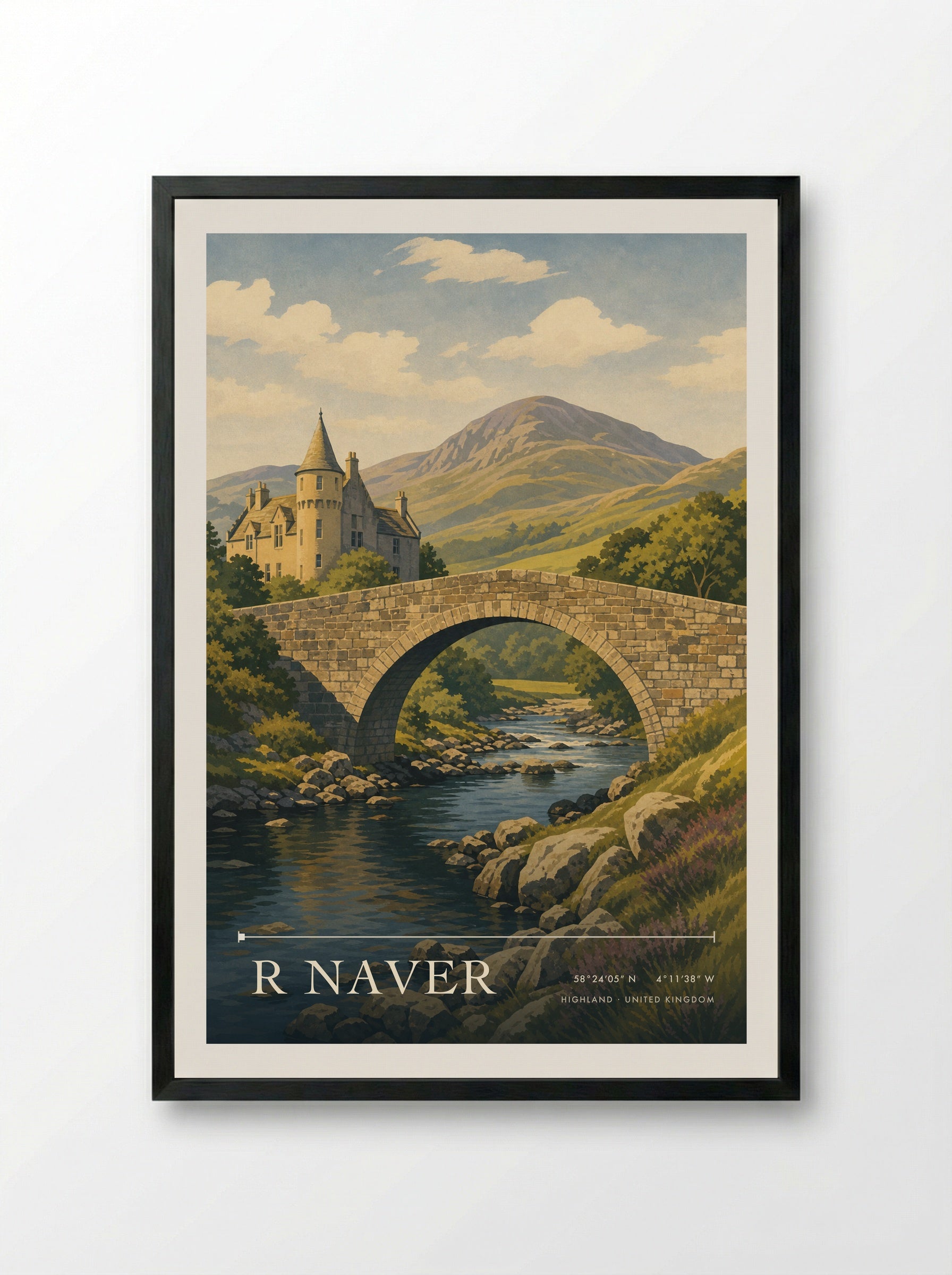R Naver Highland United Kingdom Travel Poster - Framed Print Black