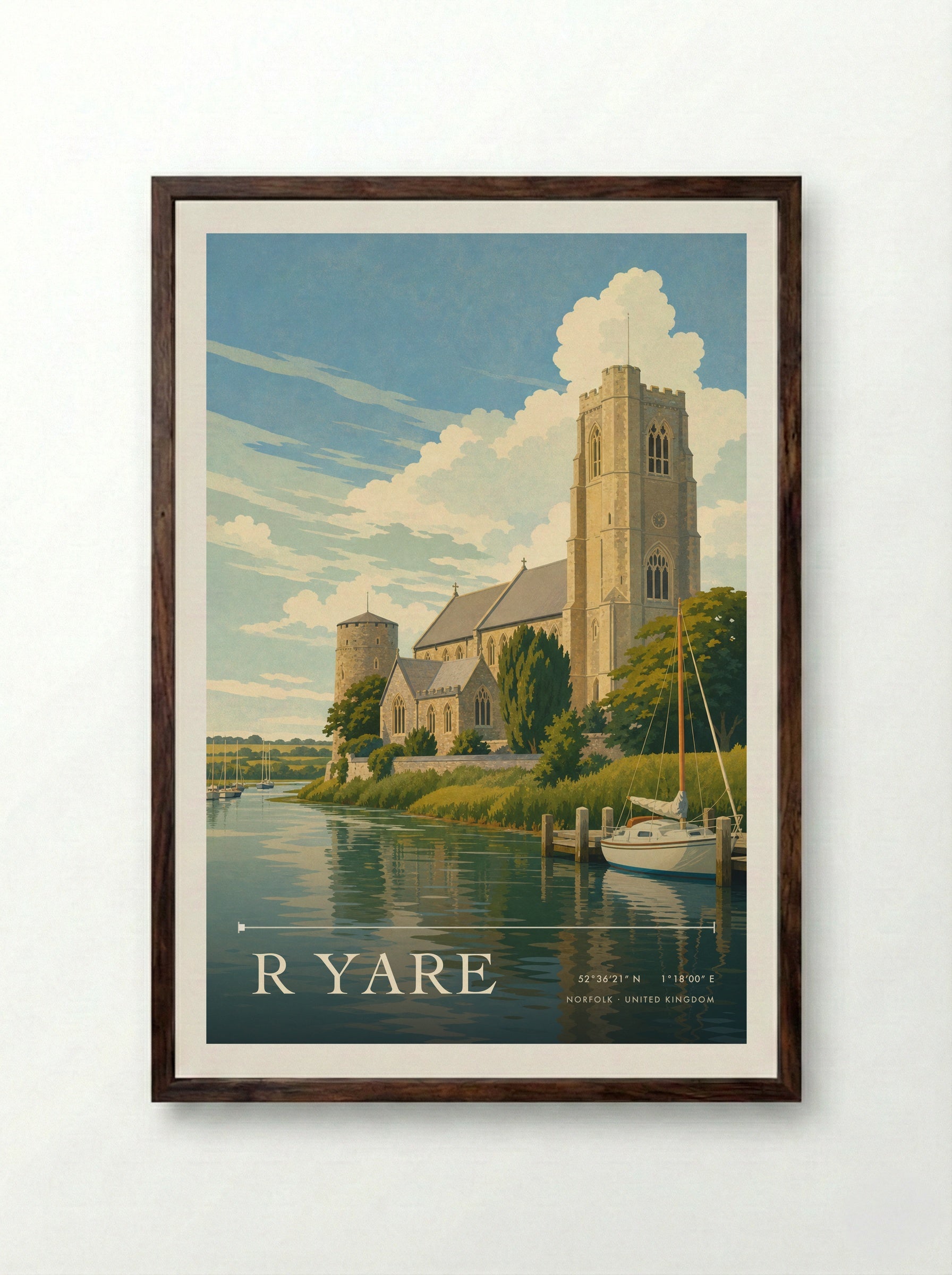 R Yare Norfolk United Kingdom Travel Poster - Framed Print Dark Wood