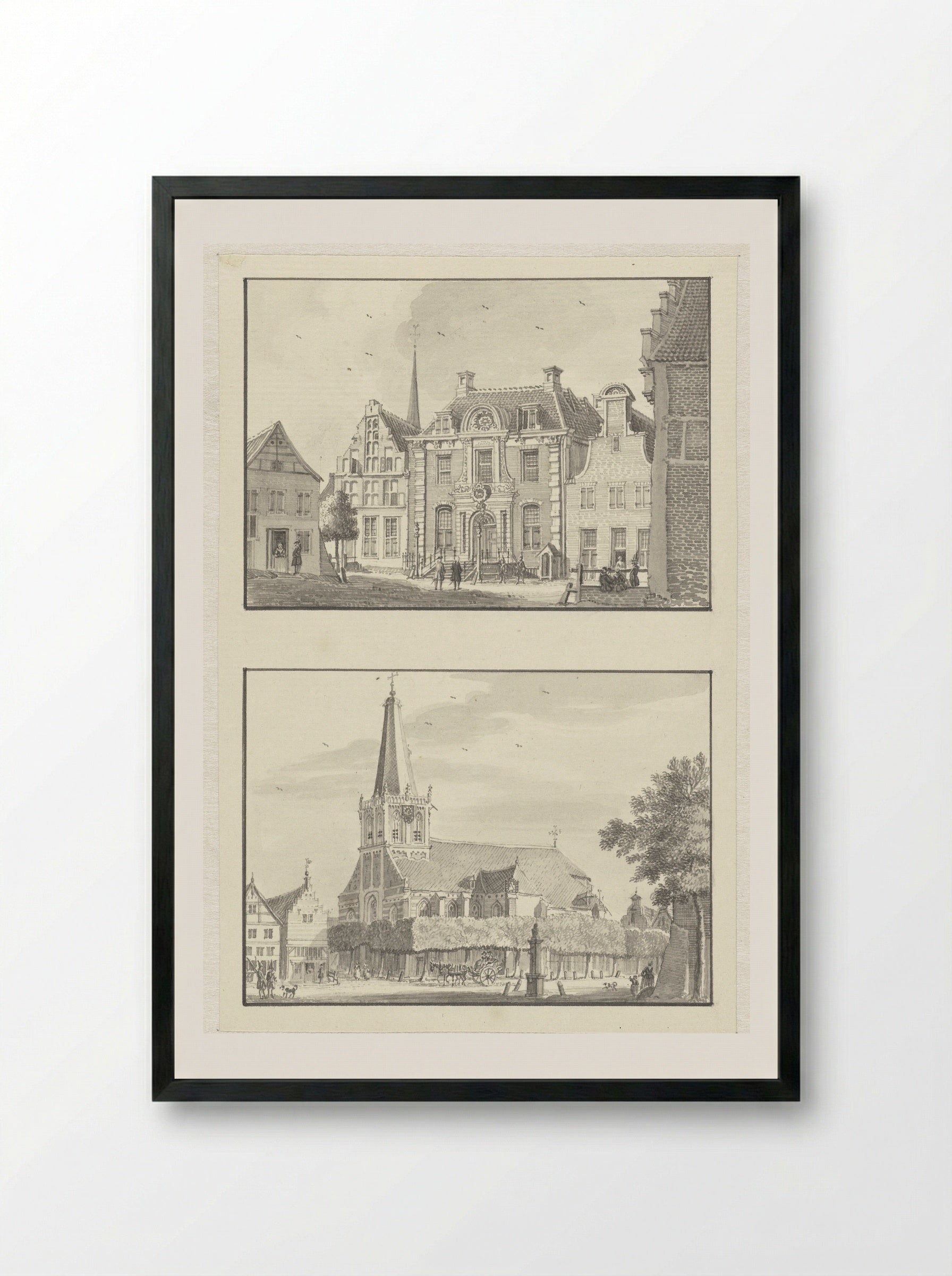 Raadhuis en kerk in Doetinchem - Jan de Beijer - Framed Print Black